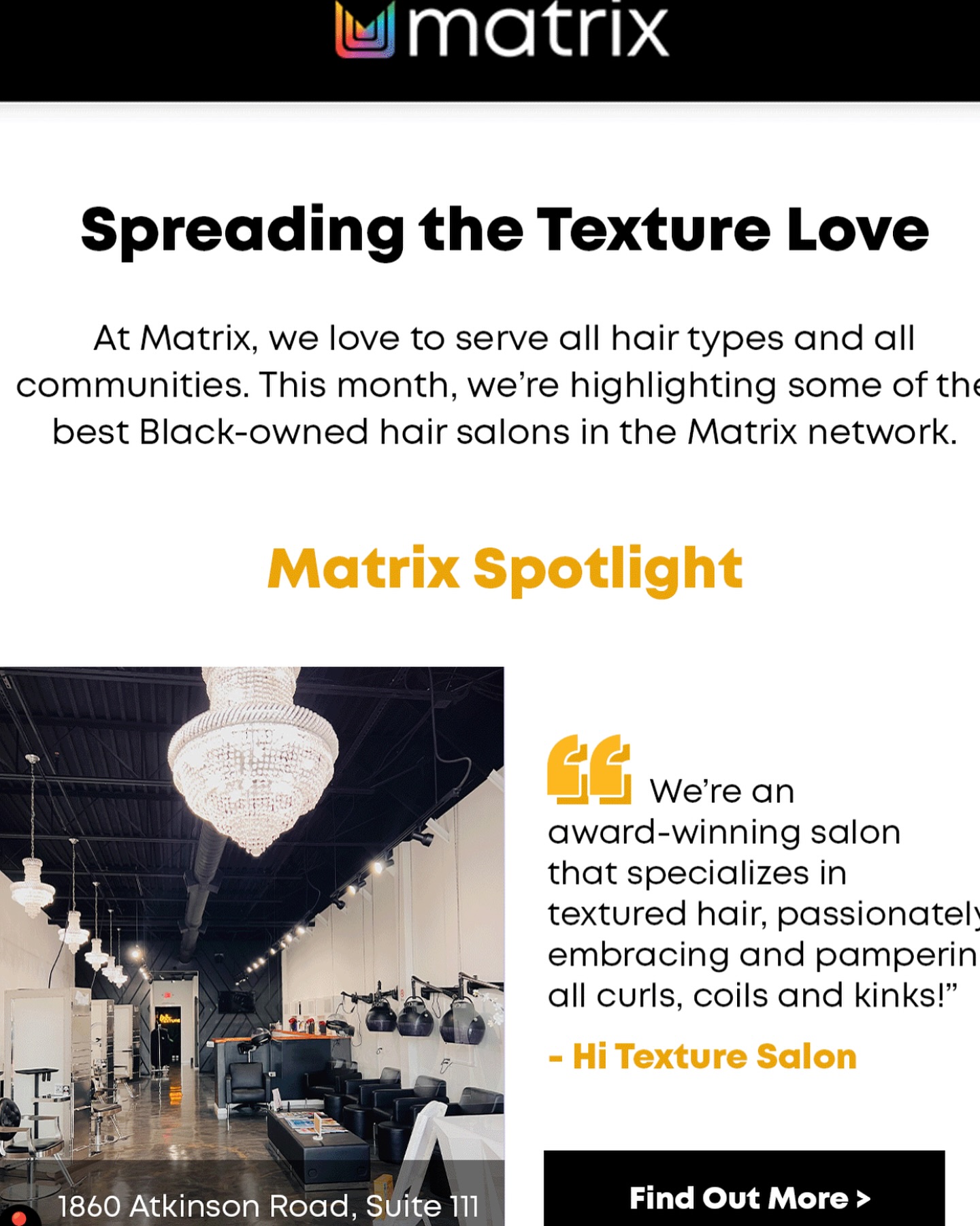 Such an honor. Thank you @matrix for spotlighting Hi Texture Salon. #hitexturehair #sharethelove