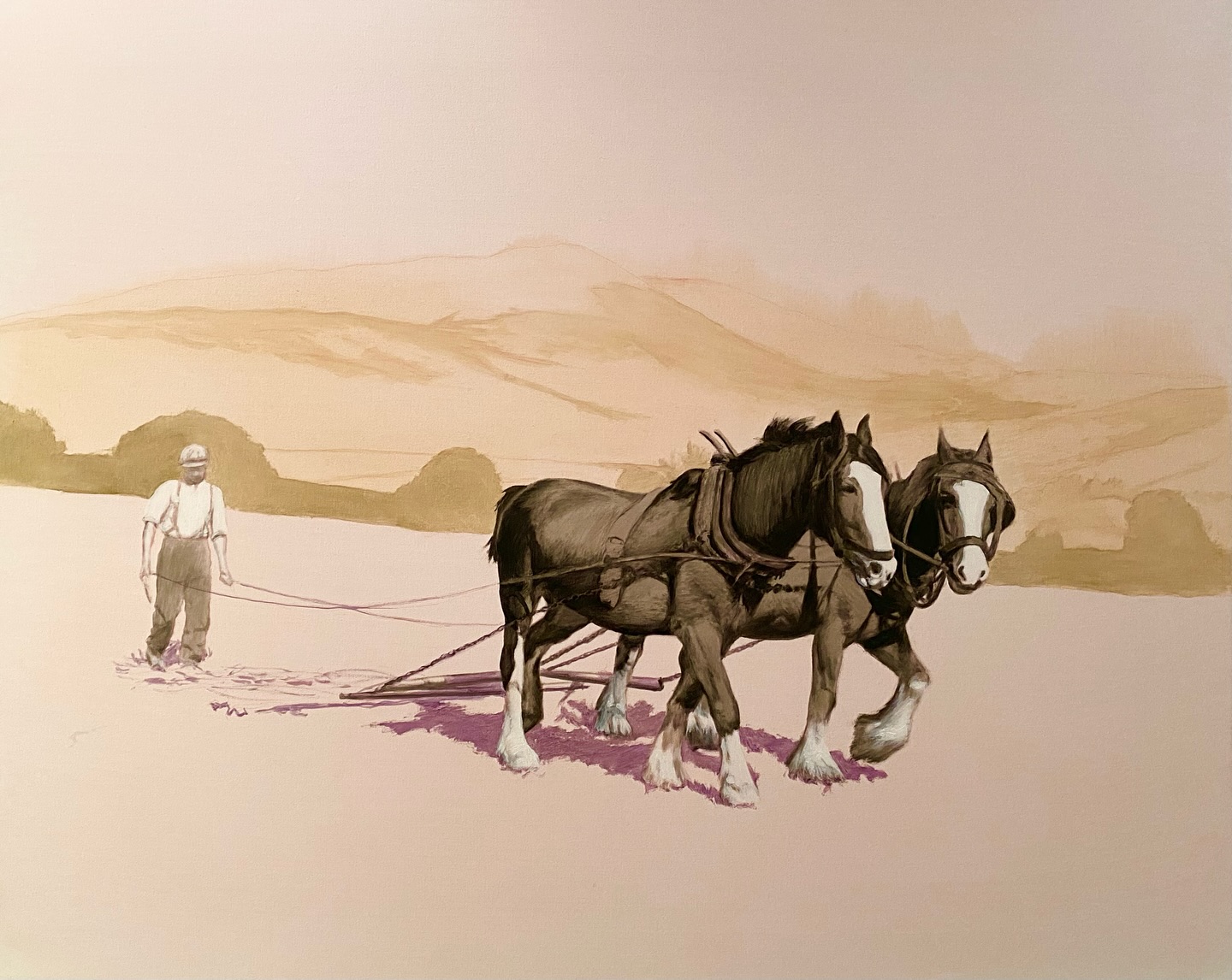 My oil painting “Horses ploughing the fields” from my “Nostalgia” series for a future exhibition - 100 cm x 81 cm #jasminelillebyart #oilpainting #lanscapepainting #figurativepainting #figurativeart #femaleartist #thelakedistrict #art #contemporaryart #ghosts