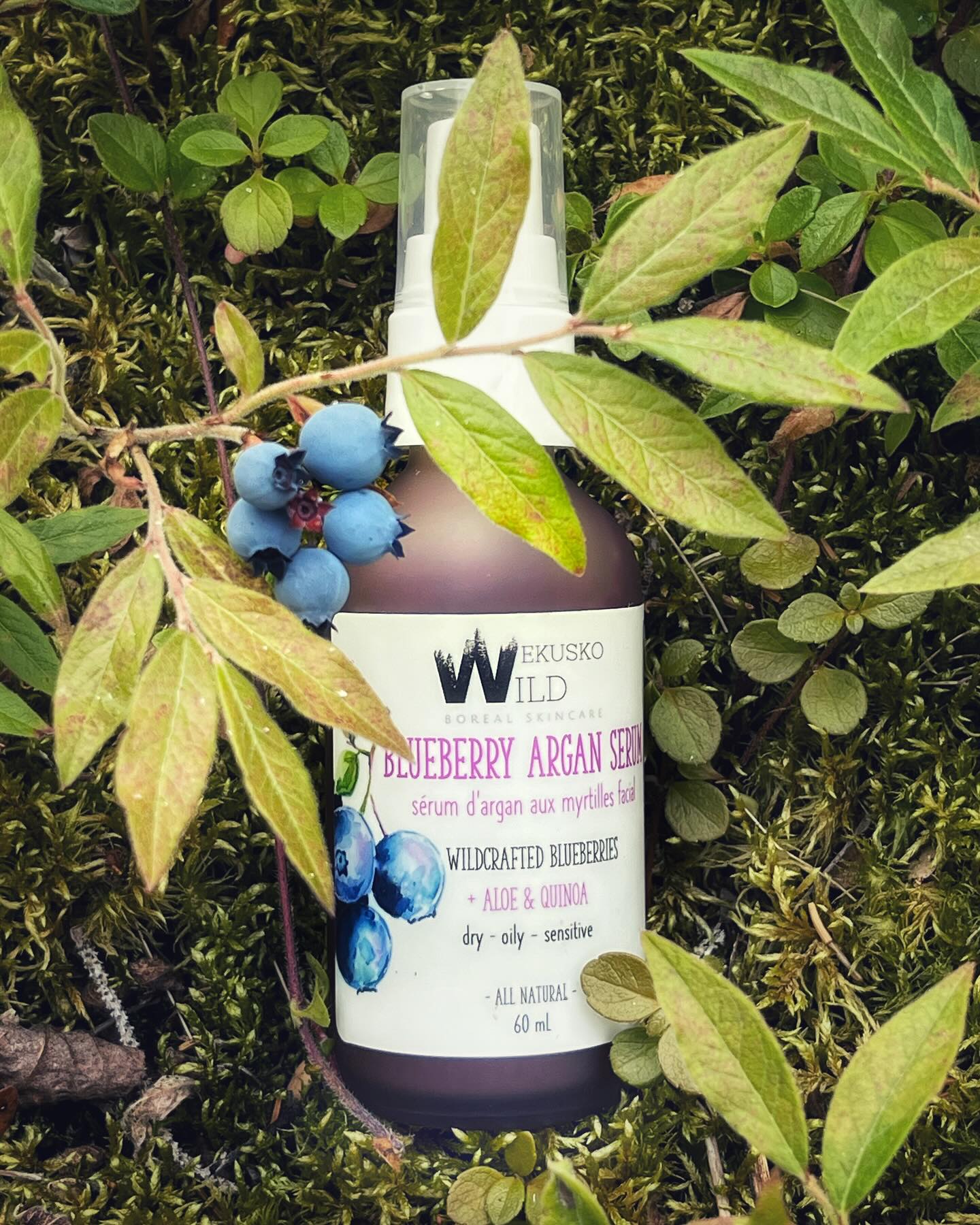 Made with real blueberries for supercharged antioxidants and skin barrier repair - blueberry argan milk serum is a must have for those wanting moisturizing and hydrating benefits in a lightweight layer. Excellent alone or under a moisturizing cream. Aloe and quinoa extracts calm skin, argan oil helps regulate oil production and natural willow bark extract tightens pores and improves skin tone and texture. Excellent for all skin types especially oily or breakout-prone. #blueberry #arganoil #aloe #quinoa #naturalskincare #organicskincare #facialserum #wekuskowild #manitobamade #canadianmade #microbatch #moisturizing