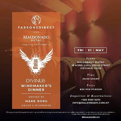 Embark on a sensory journey with us at Maldonado Bistro on May 31st. Experience the artistry of wine and food as we present a harmonious blend of flavors and memories. Indulge in a 6-course dinner meticulously crafted to complement 7 of our unique creations. Limited seats available. Reserve your place now by calling +356 99019270 or emailing info@maldonado.com.mt. Elevate your evening with us. #MarkusDivinus #WinePairing #MaldonadoBistro @FarsonsDirect 🌟