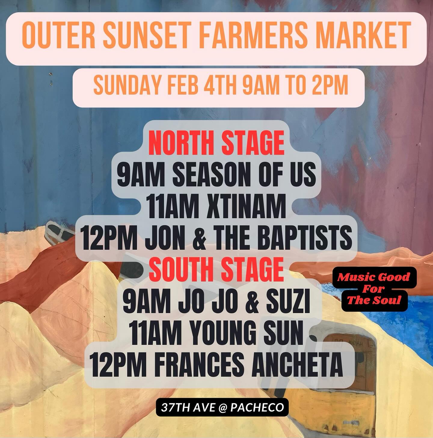 First #show of #2024! See you at the Outer Sunset Farmers Market 11am Sunday Feb 4! Thank you @sunsetmercantile @sunset_mercantile_music @kevin.north #farmersmarket #outersunset #indie #rock #music #sanfrancisco #bayarea