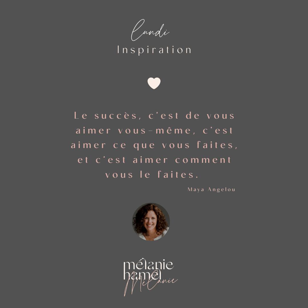 Lundi Inspiration ✨
Cette semaine, je vous partage une citation de Maya Angelou, "Le succès, c'est de vous aimer vous-même, c'est aimer ce que vous faites, et c'est aimer comment vous le faites.
Mon objectif en vous partageant des citations est de vous faire réfléchir pour que vous puissiez évoluer sur votre chemin d'éveil à vous. Les prises de conscience sont essentielles à notre évolution.
Et vous, quelle est votre définition du succès? S'aimer soi-même est un grand défi pour un grande nombre d'humains, mais on peut y arriver un pas à la fois. 🫶
Bonne semaine!