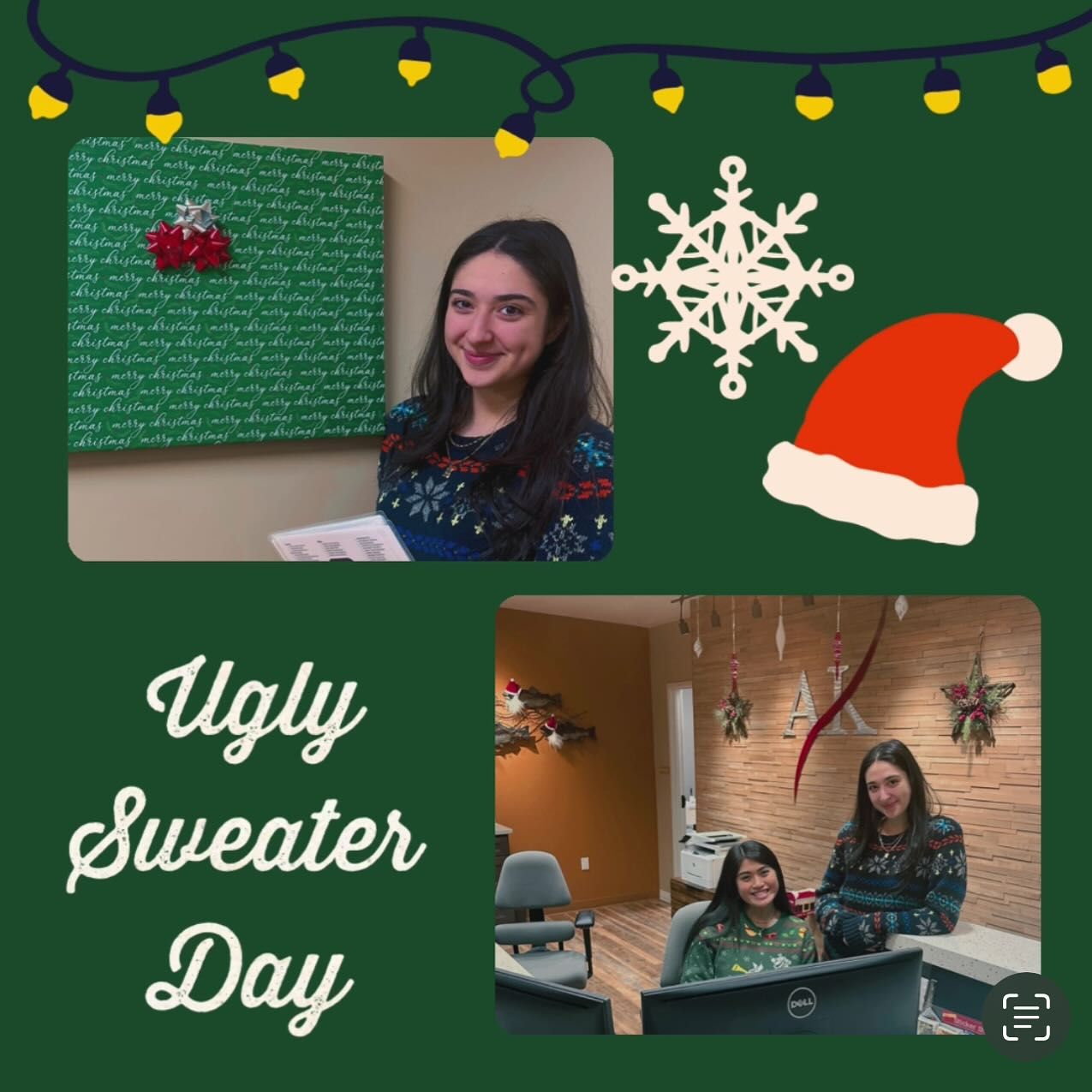 Today was ugly sweater day at the office! Come by to see Santa’s workshop tomorrow🎅🏻🎄☃️🎁
