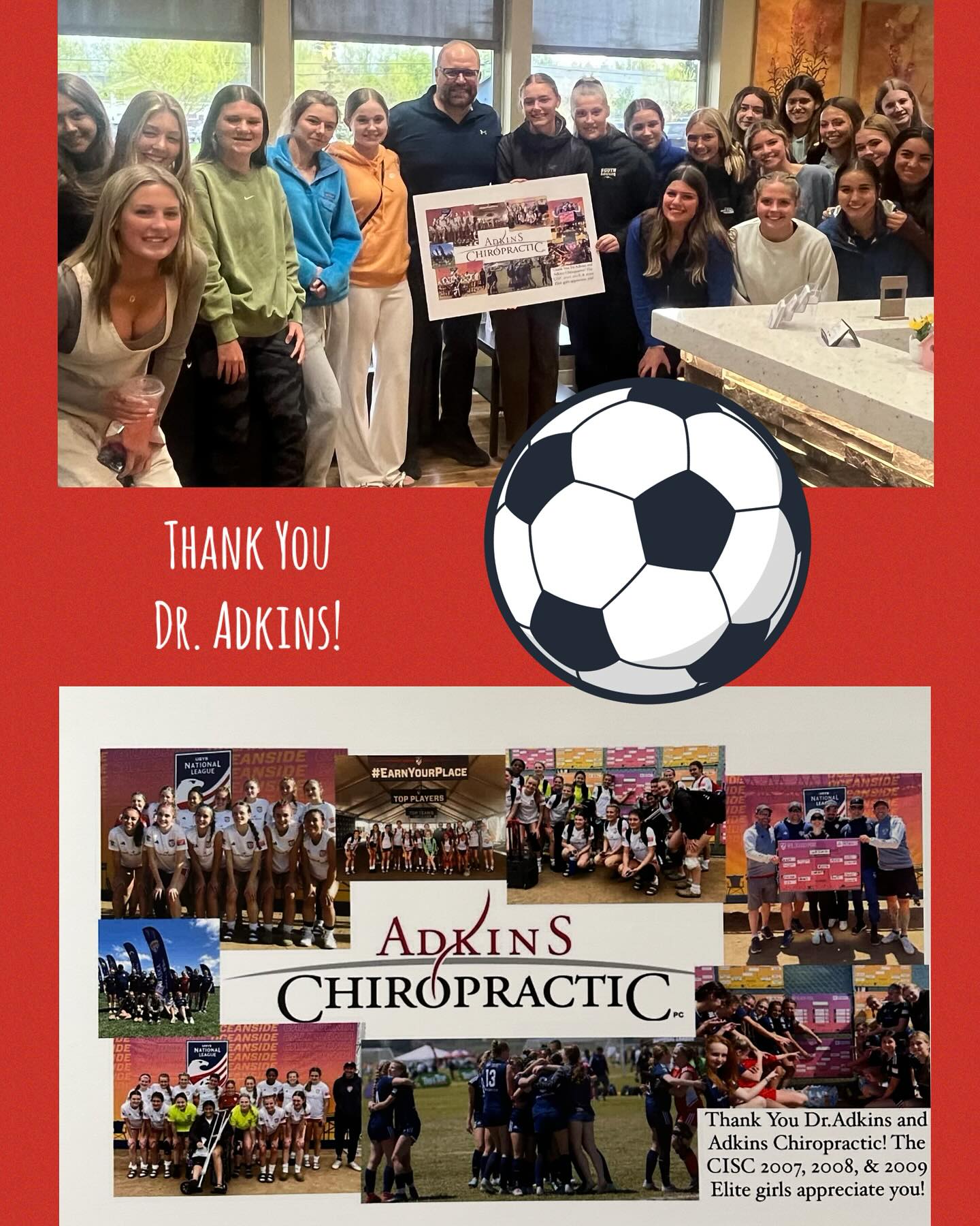 Thank You to the Cook Inlet Soccer Club 07, 08, and 09 Elite soccer girls for coming by and surprising Dr. Adkins and the Adkins team!
Dr. Adkins recently went down to California with the soccer girls to treat them at their tournament to get them moving and playing their very best! ⚽️🥅🌟
#adkinschiropractic #chiropractor #anchorage #alaska #soccer