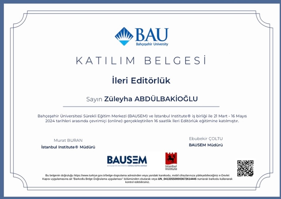Editörlük eğitiminin tadı damakta kalınca İleri Editörlük ile devam ettim. Seviyorum bu işleri📝✍️🪶✏️
#bahçeşehirüniversitesi #istanbulinstitute #editörlük