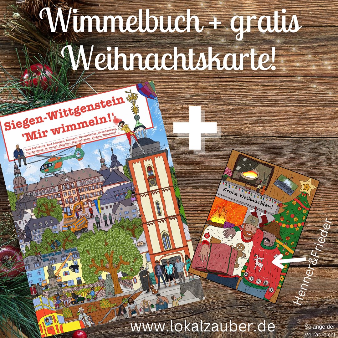 Jedes Siegerländer Wimmelbuch erhält ab sofort eine gratis Henner&Frieder-Weihnachtskarte! Nachschub ist da, danke an die Geduldigen! Ab morgen wird versendet! www.lokalzauber.de #wimmelbuch #weihnachten #kinderbuch #buch #kreuztal #burbachsiegerland #neunkirchen_siegerland #wilnsdorf #hilchenbach #wittgenstein #siegenwittgenstein #badlaasphe #badberleburg #erndtebrück #ferndorf #netphen #geisweid #weidenau #siegen #freudenbergsiegerland #geschenkideen #hennerundfrieder