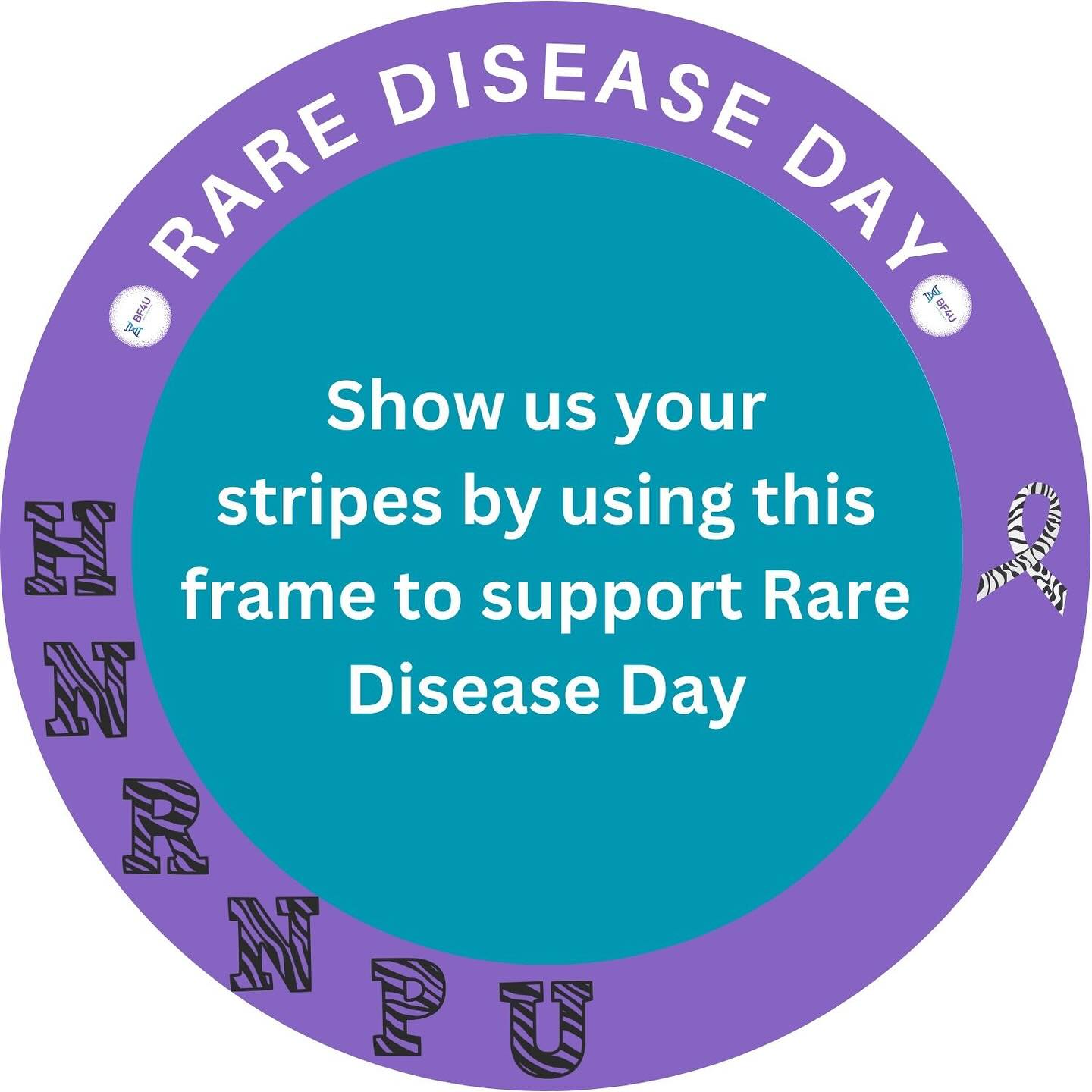 🦓 Rare Disease Day 2024 is coming! February 29th is the day to share your rare! Embrace uniqueness and community on Rare Disease Day with a HNRNPU frame. Let’s spread awareness and support for those living with rare diseases 💜
.
.
.
#HNRNPU #BetterFuture4U #BF4U #RareDiseaseDay #ShareYourRare #ShowYourStripes #RareDiseaseDay2024 #HNRNPU