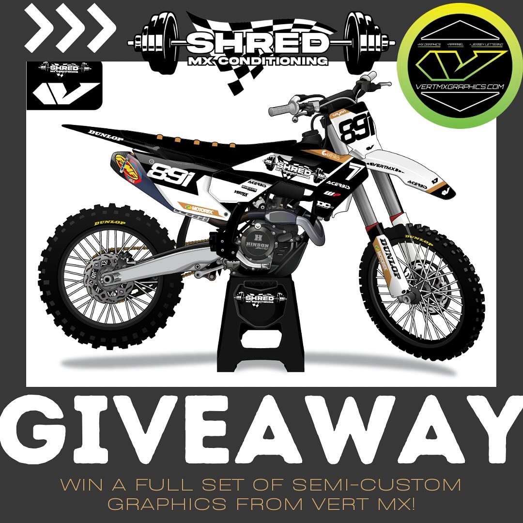 If your bike needs a fresh look for 2024, THIS IS FOR YOU ‼️
Shred MX Conditioning has partnered up with Vert MX Graphics to give away a FULL set of semi-custom graphics!
Only requirement for the graphics is that the SHRED logo must be on there somewhere 🏁
Rules:
1. Follow both @shred_mxconditioning and @vertmxgraphics
2. Share this post to your story and tag both accounts
3. Tag 3 friends in the comments
Winner will be announced February 16th!
Good Luck 😎