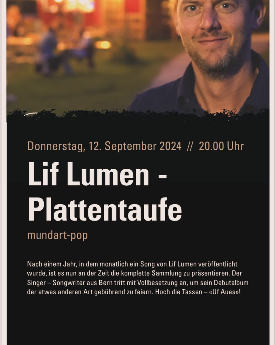 Würdmi natürlech fröie di dert z gseh 🤗🎉
Tickets gibt es hier: https://www.mahogany.ch/lif-lumen-plattentaufe