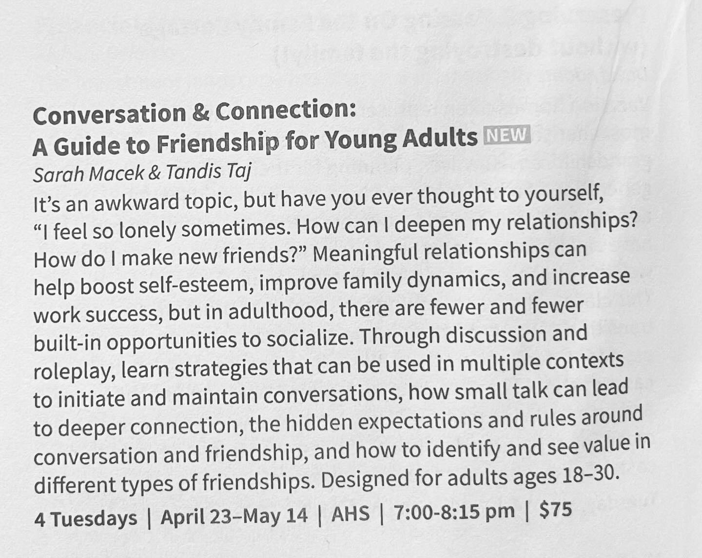 Join us this spring in Arlington! Details to register in the link below!
https://arlington.ce.eleyo.com