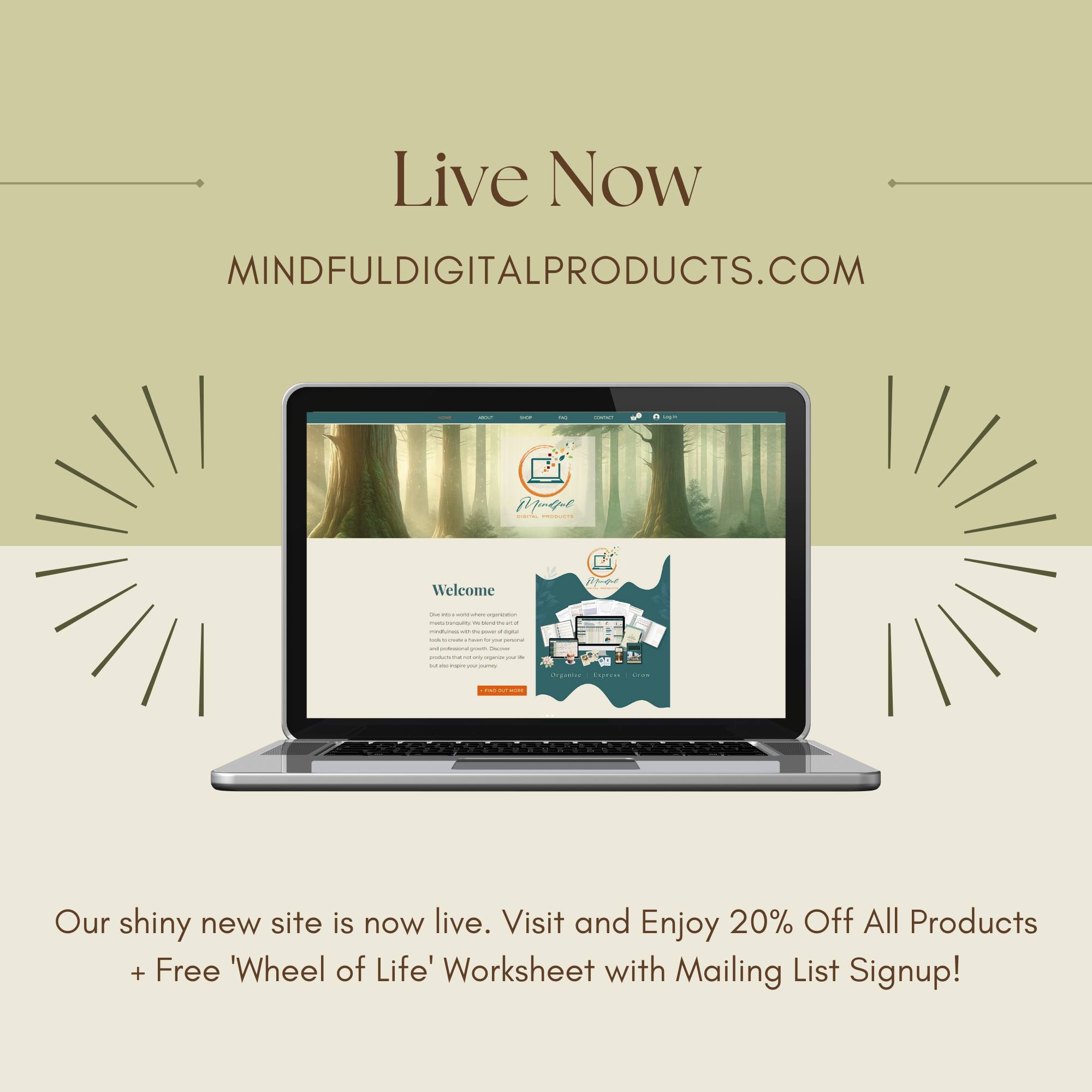 🚀 We're thrilled to announce that Mindful Digital Products is officially LIVE! To celebrate, we're offering an exclusive 20% launch discount on all our products – it's our way of saying thank you for joining us on this journey. 🎉
But that's not all - subscribe to our mailing list today and receive a FREE "Wheel of Life" worksheet to help you find balance and propel your personal growth. ✨
Tap the link in our bio to explore our collection and take the first step towards a more organized, mindful life.
#websitelaunch #mindfulliving #digitalplanners #launchoffer #wellnessjourney