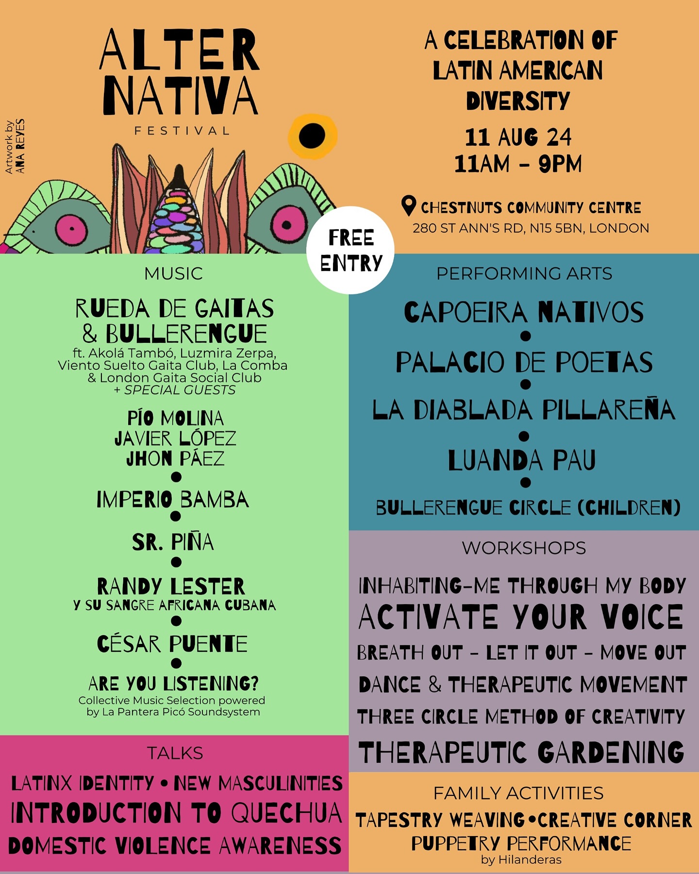 Dear friends Join us this Sunday for a special day!
@alter.nativa_festival
it’s family friendly and there is a lot of great thinks to take part also food market and workshops.
This SUNDAY 11th of August
We will have a slot from 11:30am-12:30am to do a Capoeira Demotration/Roda and It will be Great if you can come join us!
Full Schedule please follow @alter.nativa_festival
#capoeiralondon #capoeira