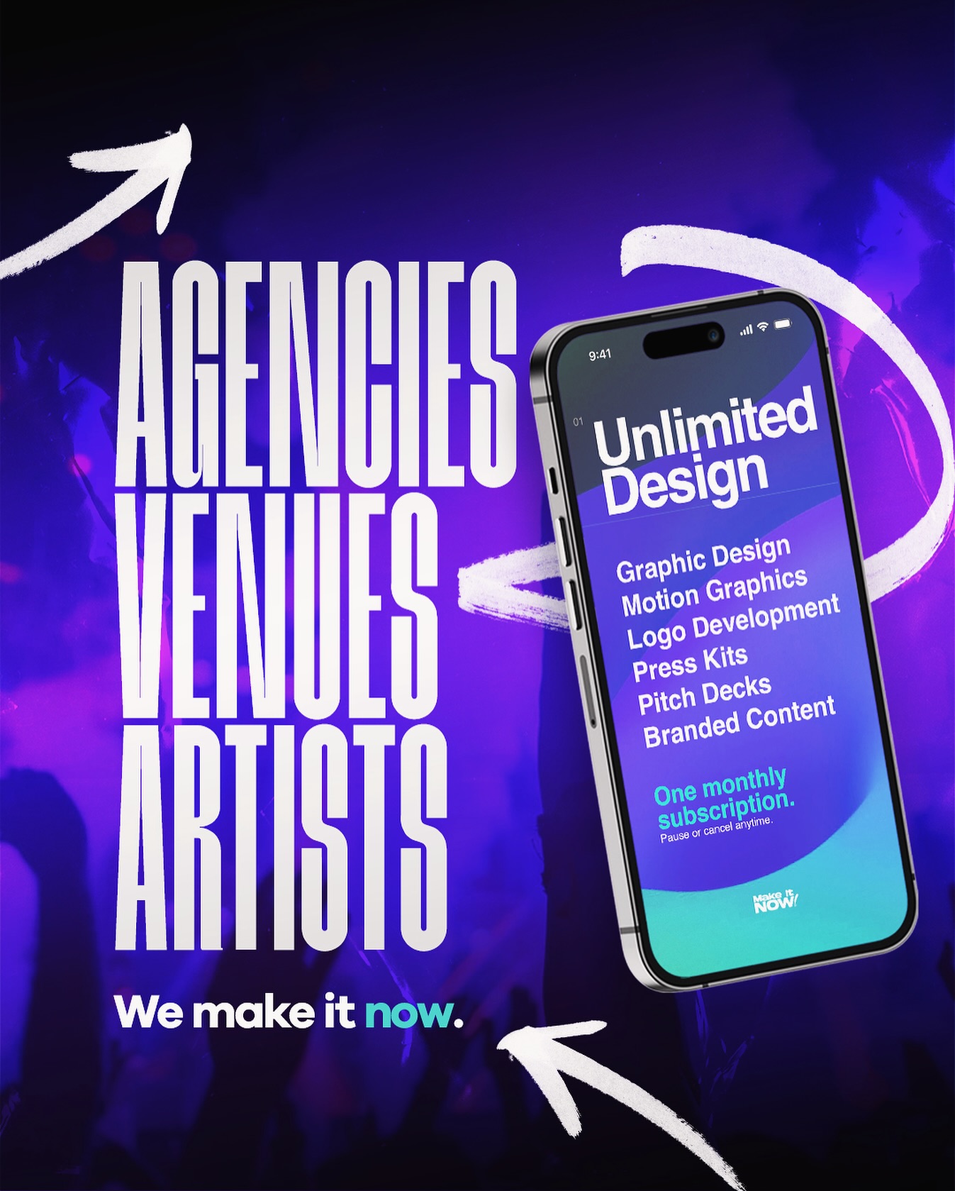 Design made easy! Elevate your business this year with your very own virtual creative department. ‼️
Premium designs delivered FAST without the hassle. 💨
One monthly rate. Pause or cancel at any time. ⏯️
Save money and time but keep your peace of mind 💸 🙏
Get started today ! ➡️ info@makeitnowmedia.com