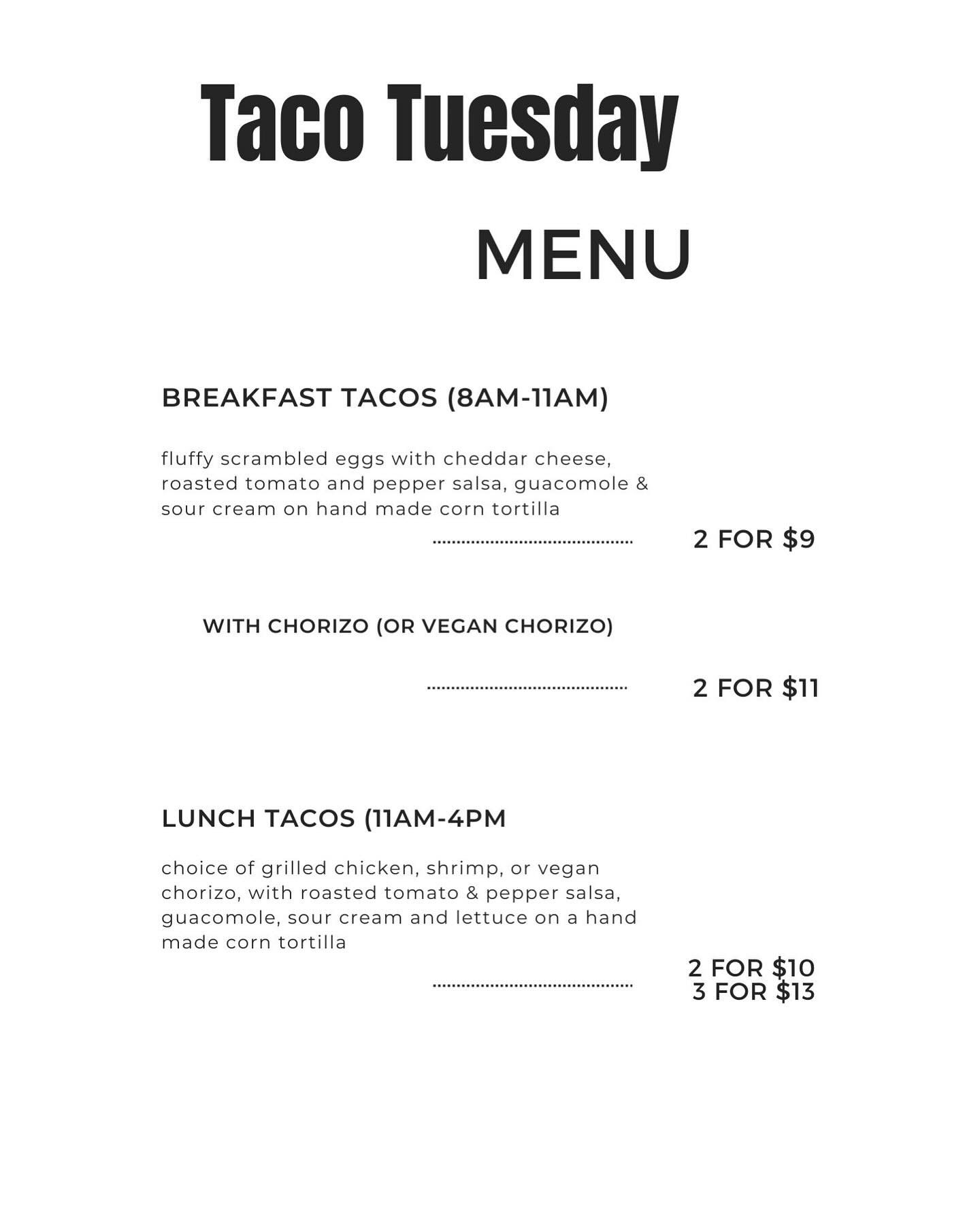 Taco Tuesday is tomorrow and every Tuesday! Here’s the menu for tomorrow we will be making those fresh corn tortillas by hand! #tacotuesday #taco #oakland
