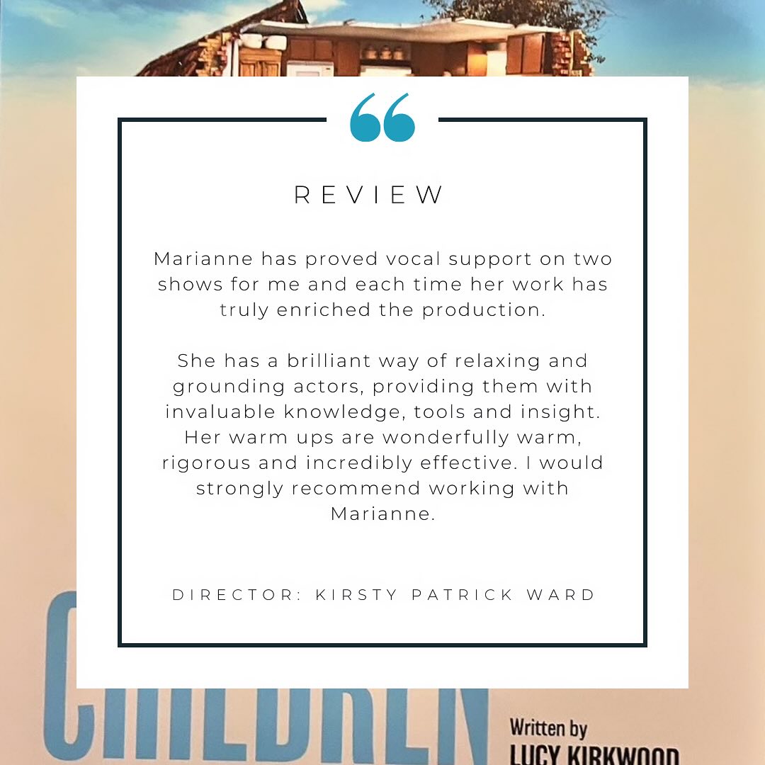 A lovely review has come in from the esteemed director Kirsty Patrick Ward. I’ve had the pleasure of working with her twice on productions @nottmplayhouse and it’s been so much fun! Very grateful as always ❤️#review #happydirector #proudteacher #dialectcoach #voicecoach