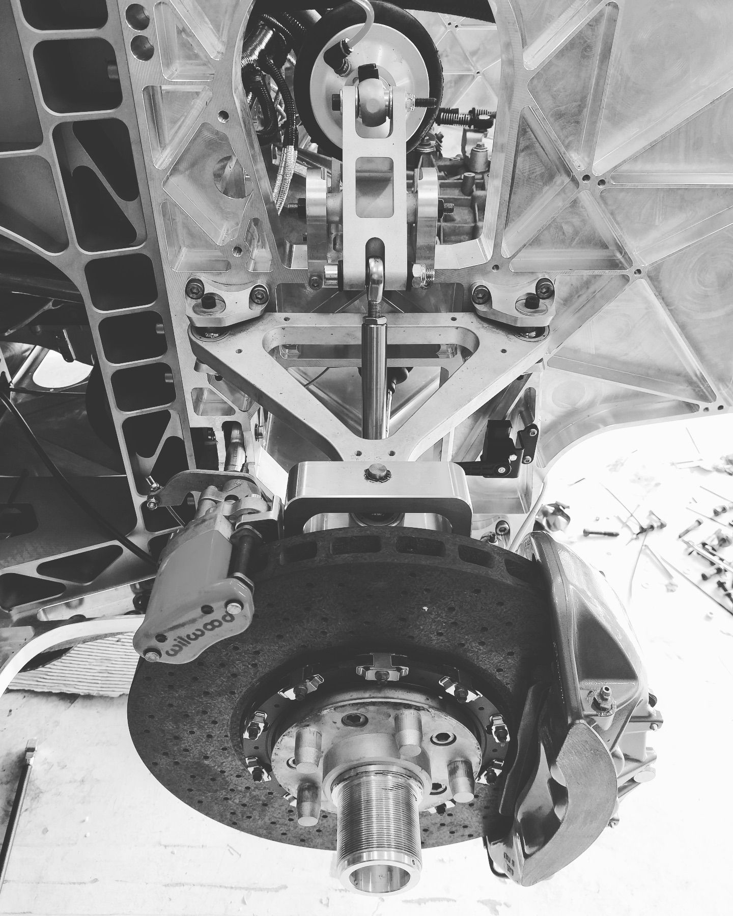 Rear suspension! #corbellati #missile #corbellatimissile #barchetta #coupe #targa #weapon #hypercar #hypercars #supercar #supercars #luxury #luxurycars #jewelry #handmade #fast #fastestcarsintheworld #records #record #unique #billet #machined #cnc #carbonfiber #becauseracecar #custom #custommade #construction #work #heavyequipment