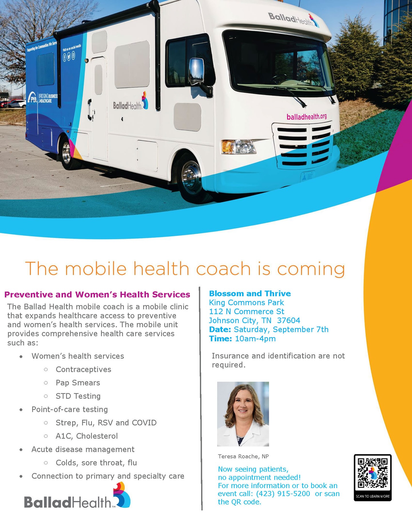 We’re so excited to have two @balladhealth mobile health units at the Blossom and Thrive expo this Saturday from 10-4 at King Commons!! Mamas stay so busy taking care of their little ones, but we want to make sure you are taken care of too! 🫶
One of the coaches is a mobile clinic providing comprehensive health care services like Pap smears and STD testing, point-of-care testing like checking your A1C or cholesterol, and acute disease management if you’re feeling under the weather. No appointments are needed and insurance and ID are not required.
The other mobile coach will be providing convenient digital mammograms. If you’re over 40 and haven’t scheduled one yet, please call 423.915.5200 and get scheduled to have one at the expo! Claims will be filed with your health insurance and this preventive service is covered at 100%!
Thank you @balladhealth for helping our mamas blossom and thrive!
#BlossomandThrive #TheGroveTNVA #WomensHealth #TriCities #freescreenings #balladhealthmobilecoach #womenshealth