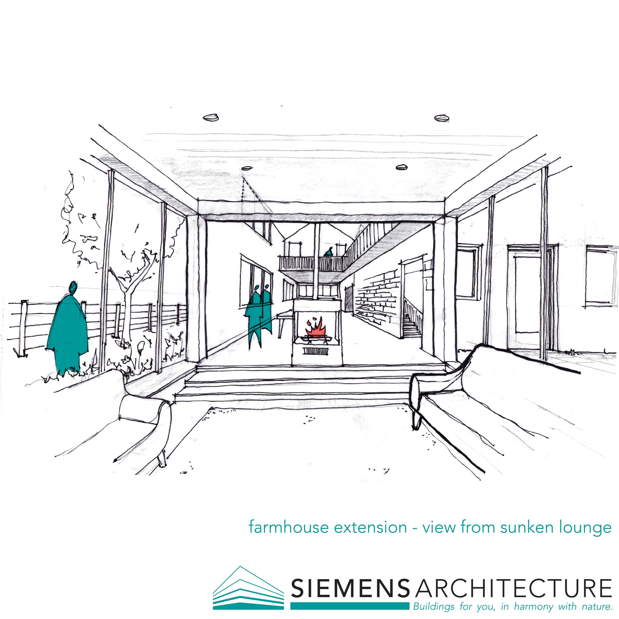 Proposed sunken lounge in extension to Welsh farmhouse. #freehandsketch #architecture #buildingdesign #newportwales #local