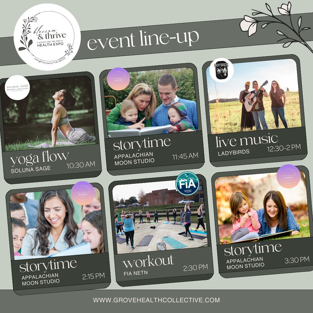 🌸 Get ready to blossom and thrive at our amazing health expo next month! 🌸 Join us for a day filled with wellness and fun. 🤩 Enjoy our main events: a relaxing yoga flow with @solunasagestudio, storytelling for kids with @appalachianmoonstudio, live music by @ladybirds3, and an energizing outdoor workout with @fianetn, along with activities at vendor tents throughout the day. The kids won’t want to miss out on the fun with @appalachian_knockerball too! 🎉 There’s something for everyone!
#BlossomAndThrive #Expo #Wellness #Yoga #Storytelling #LiveMusic #OutdoorWorkout