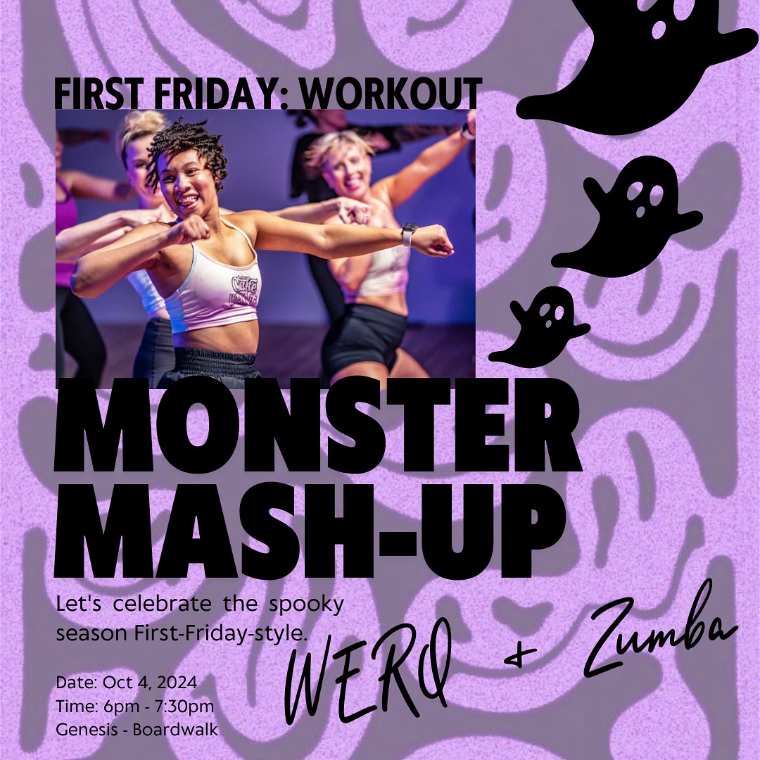 This month’s #FirstFriday Workout is back and it’s a mash-up. Join us for a spooky dance fitness class featuring WERQ and Zumba!
Costumes encouraged…we love when you come dressed on-theme 👻 😈 🤡 🎃 😱
This is free, but space is limited. Register in advance on eventbrite (link in stories).
Can’t wait to dance with everyone!!!!