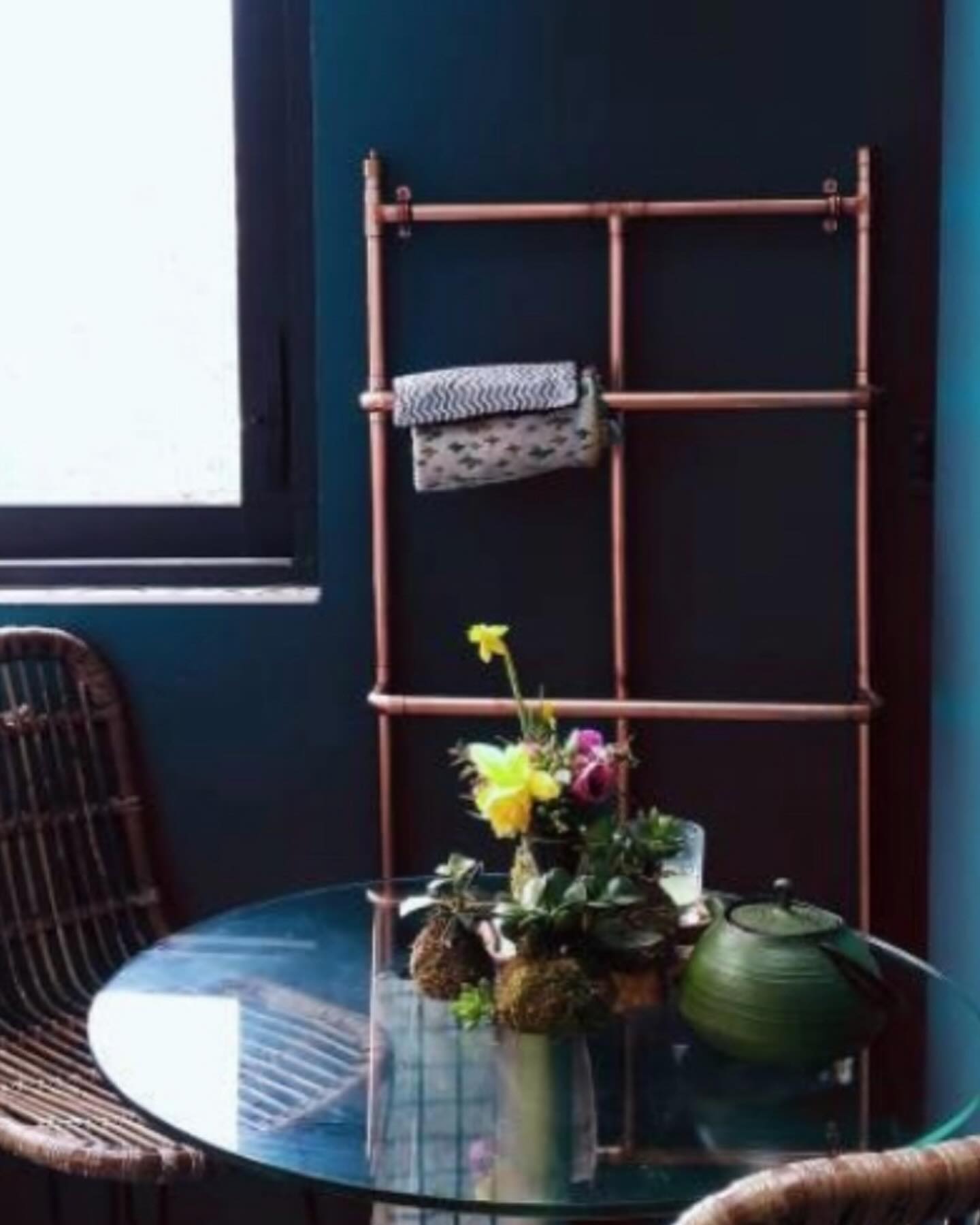 A really nice customer photo of our bespoke towel radiator installed into a really cool country chic kitchen. Check out our website at www.bowstreetinteriors.com #kitchen #copper #copperkitchen #copperradiator #vintage #vintagekitchen #countrychic
