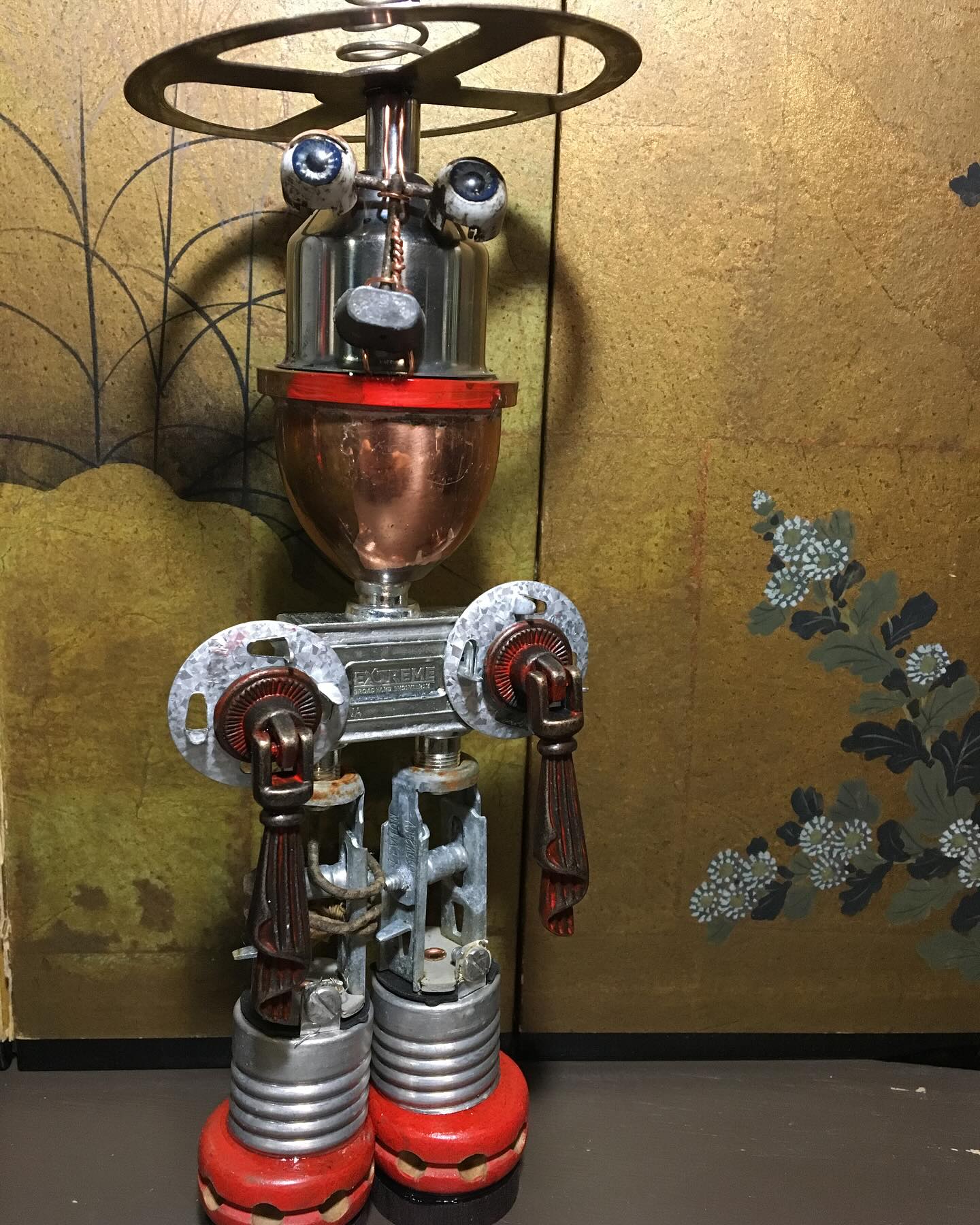Revisiting some of my old assemblage pieces from several years ago. Find my new pieces @grandleadermercantile and @redskygallery1 #assemblage #assemblageart #assemblagesculpture #foundobjects #foundobjectrobots #foundobjectartists #dollheads #dollart #crooksycreations
