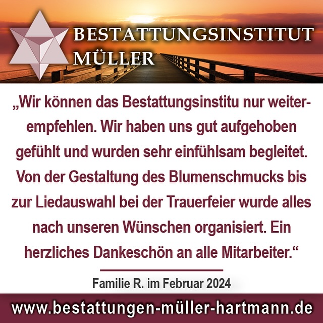 #danke für die tolle #bewertung !!! 🙏 Für einfühlsamen Beistand im Trauerfall … 🌿 Wir sind 24 Stunden in #donaueschingen für Sie da ! Ihr Bestattungsinstitut Müller .. #24h #soforthilfe #durchgehendonline #immererreichbar #erdbestattung #feuerbestattung #seebestattung #beistand #trauerfeier #bestattungsvorsorge #überführung #bestattungsinstitut #donaueschingen #bräunlingen #baddürrheim #kundenfeedback #rezension #googlerezensionen #googlebewertung #bewertung #kundenbewertung #5sterne www.Bestattungen-müller-hartmann.de @alle