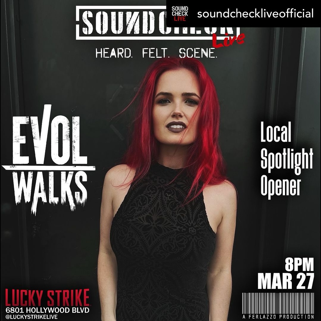 Posted @withregram • @soundcheckliveofficial Announcing this month’s Local Spotlight Opener: @evolwalks
@leahmartinbrown returns to @Soundcheckliveoffiicial for what is sure to be a blistering opening set.
Leah will be joined by @jimmyleemusic on drums, @eliotlorango on bass, @pwindsormusic on guitar, @kickstevens on guitar
Evol Walks hits the stage at 8:30pm - Wednesday March 27th
Soundcheck Live Jams commence at 9pm
FREE ADMISSION
#SoundcheckLive #HollywoodJamNight #LiveMusic #LuckyStrikeHollywood #SaveTheDate #MusicalJam #HollywoodHighland #LALiveMusic #HollywoodEvents #JammingAtLuckyStrike