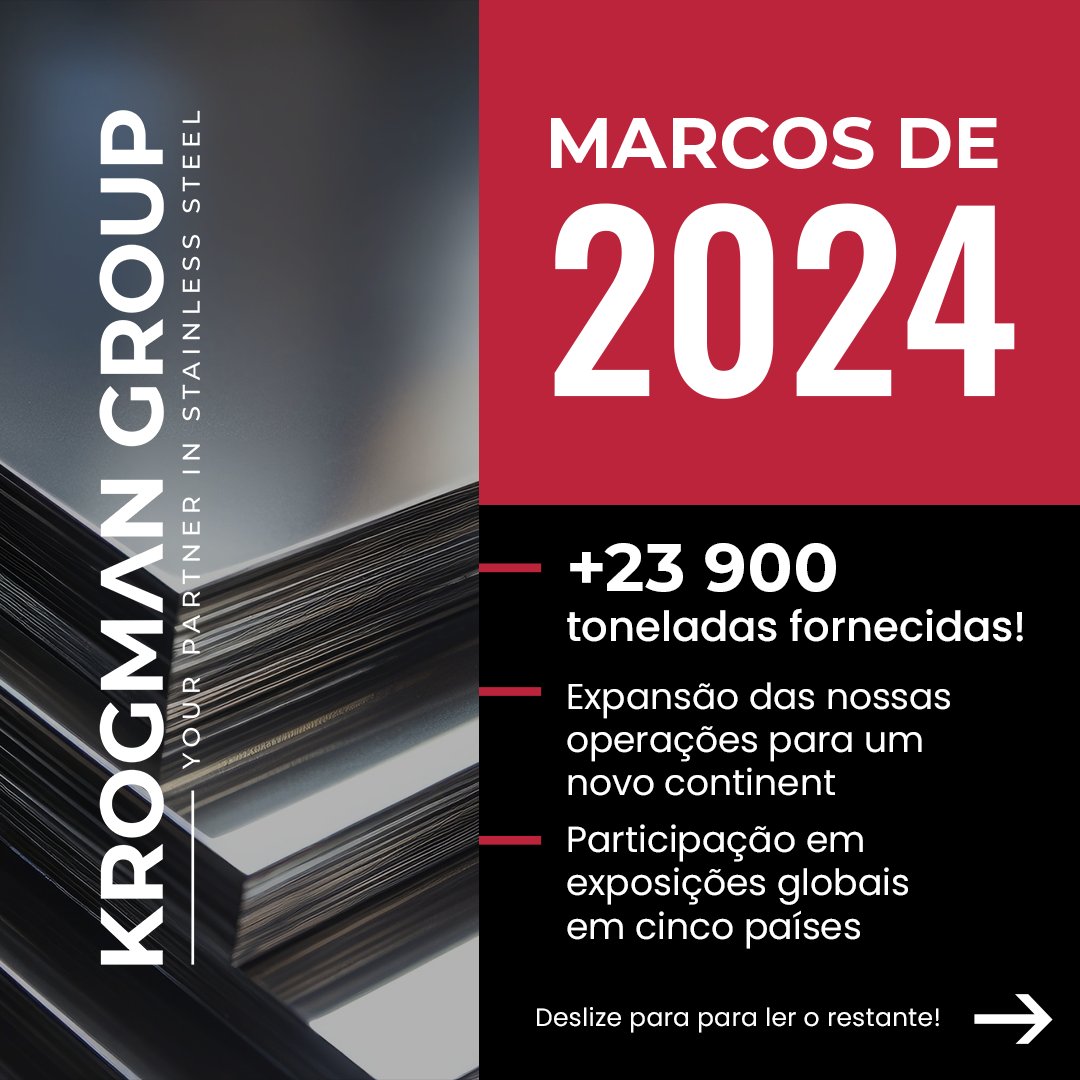 2024 — Um Ano de Crescimento, Expansão e Novos Horizontes
Temos o prazer de apresentar o Relatório de Marcos 2024 da Krogman, um reflexo da nossa jornada neste ano.
Este relatório destaca os avanços significativos que fizemos, as conquistas das quais nos orgulhamos e as metas que realizamos com sucesso — marcando um ano de progresso, crescimento e realização.
Somos o seu parceiro em inox!
www.krogmangroup.com
#AçoInoxidável #Krogman #KrogmanSouthAmerica #KrogmanAmericaDoSul #SeuParceiroEmInox