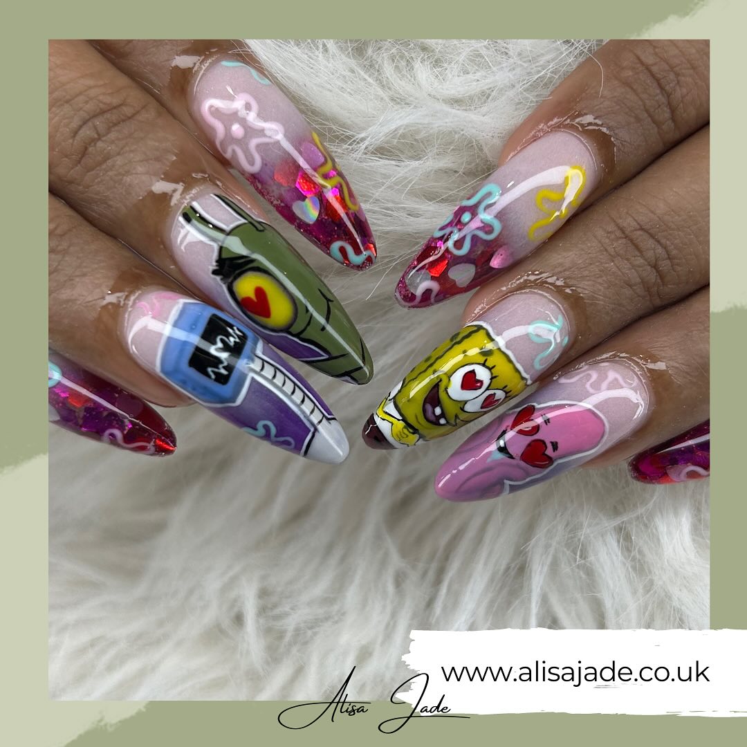 โWho lives in a pineapple under the sea?โ #spongebobsquarepants
#pineappleunderthesea #spongebobnails #valentines #valentinesnails #loveisintheair