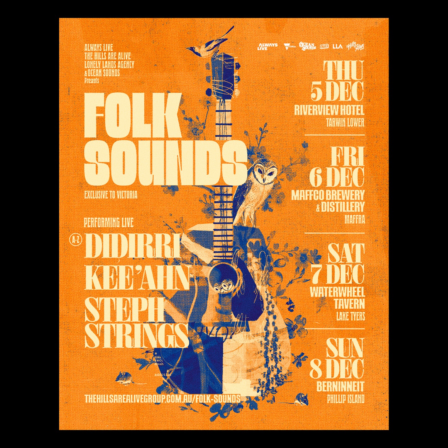 Folk Sounds. A 4-date tour of Gippsland, Victoria.
Catch @didirri_ @stephstringsmusic and @kee.ahn at some of the best venues in the region.
@alwayslivevic
@thehillsarealivegroup
@lonelylandsagency
@oceansoundsfestival
_
_
_
#listentothegraphics #graphicdesign #illustration #artdirection #gigposter #fvckingdesign #poster #coverart #albumcover #artwork #music #australiandesign #posterdesigncommunity #posterunion #albumartattack #musicart #lttg #alwayslive #gippsland #victoria