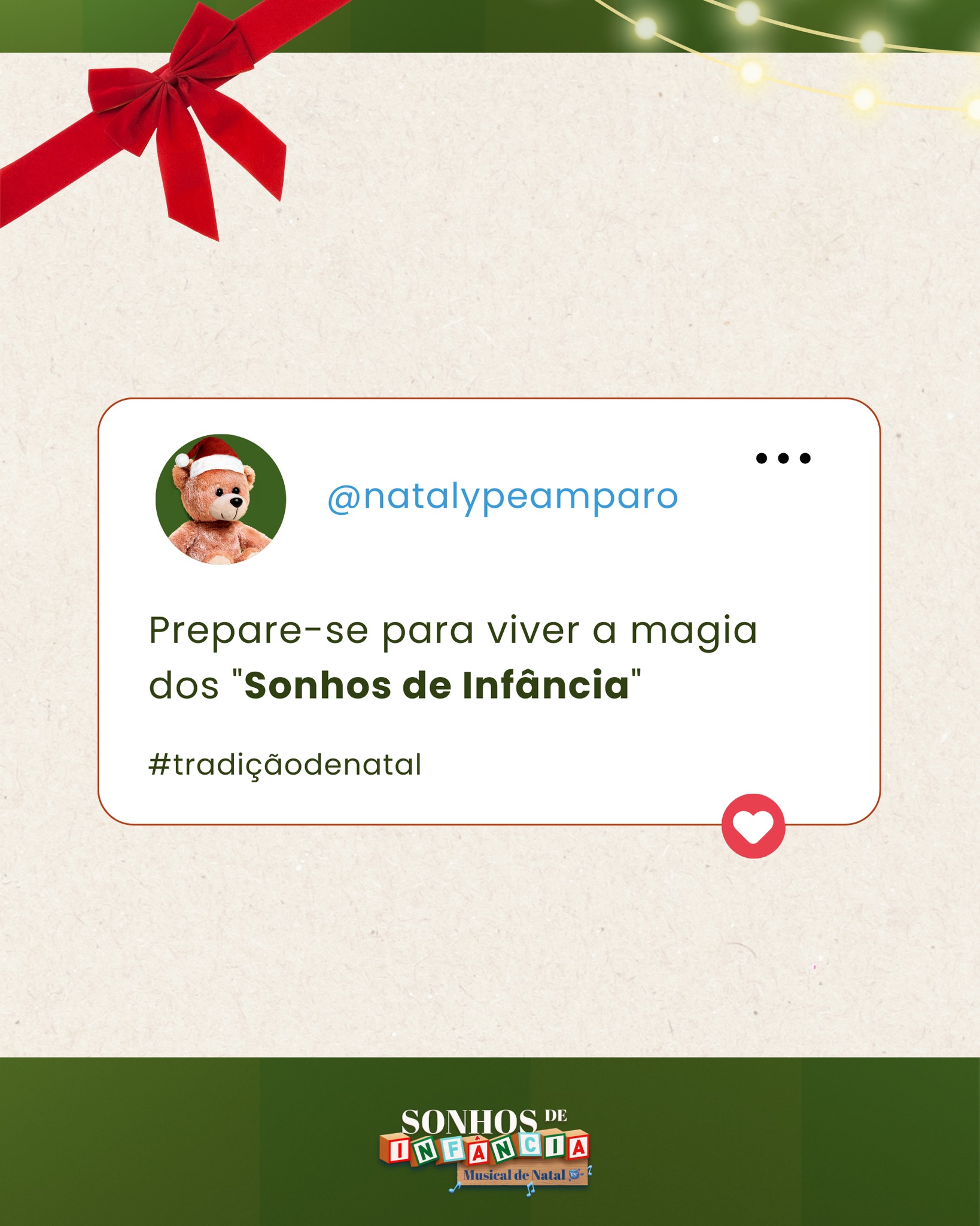 No dia 22 de novembro, as luzes se acendem e, com elas, muitos corações se aquecem.
Nossa programação está cheia de momentos para quem quer viver e celebrar o espírito natalino, criando novas memórias.
Viva a energia e magia do Natal!
#NatalYpê #SonhosdeInfância #naodeixedesonhar