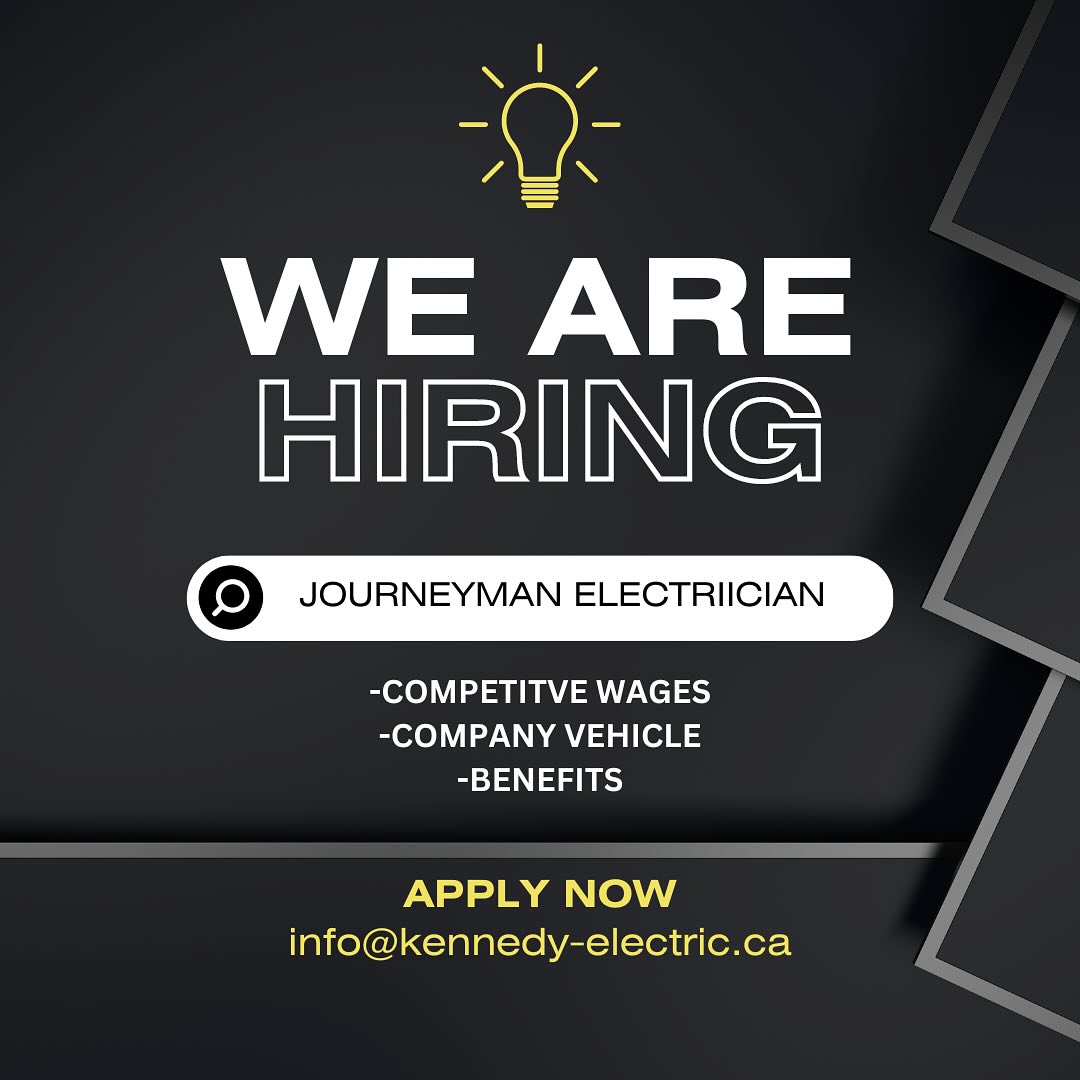 We are hiring, please spread the word!
Looking for a journeymen electrician (apprentices with some experience will be considered)
We offer competitive wages, benefits package and a company vehicle
Dm or email info@kennedy-electric.ca with your resume