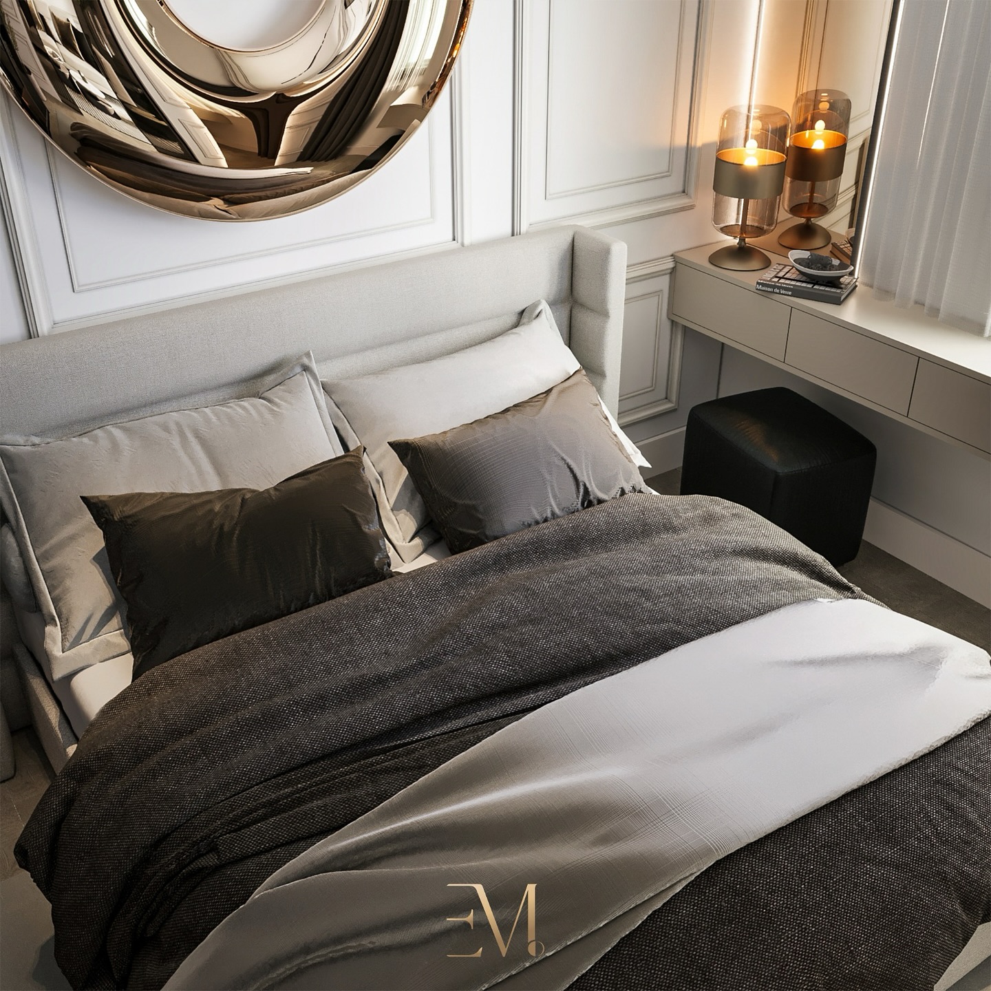 BDivo Chic Comfort in Small Spaces
Who says “small space can’t be grand?
In this cozy bedroom, we embrace every inch, focusing on luxury, comfort, and clever design. Warm neutral tones paired with sleek, reflective surfaces, create an illusion of space while maintaining a cozy, intimate vibe. By incorporating built-in storage behind tinted glass and using statement décor like the oversized wall feature, we’ve managed to turn this small bedroom into a luxurious retreat while maximizing functionality.
A perfect blend of comfort and style, this project showcases that Small spaces deserve to feel sophisticated too.
If you’re looking to transform your space into a luxurious retreat, let us help you make it happen.
🏠 Apartment Size: 68 m2
📍 Location: Netherlands/Europe/Worldwide
☎️ Contact: +31 636111835
🌐 Website: https://emdotstudio.com/
📩 Email: info@emdotstudio.com
#SmallSpaceLuxury #InteriorDesignGoals #HighEndInteriors #BedroomInspiration #CompactLiving #luxuryhome #elegantinteriors