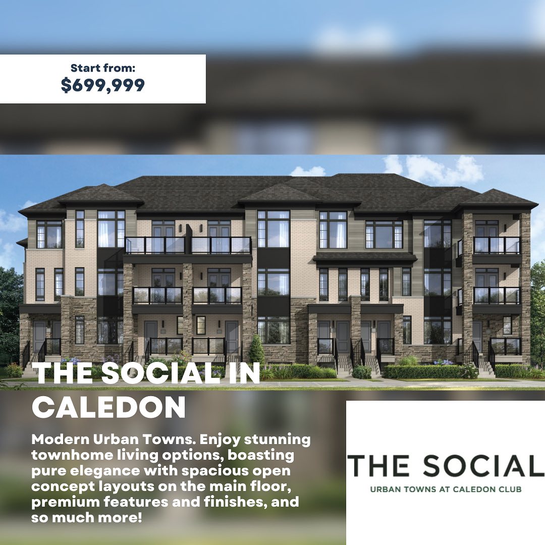 Introducing The Social Urban Towns at Caledon Club! 🏡 Experience the perfect blend of luxury and comfort in South Caledon’s latest real estate development.
Choose from 2 & 3-bedroom urban townhomes with up to 1,705 sq. ft. of living space, starting from just $699,990! With premium finishes, open-concept layouts, and elegant designs, your dream home is just a step away.
Don’t miss out on exclusive VIP access through GTA Preconstruction Homes! Secure your spot and discover the lifestyle you deserve.
📍 Mayfield Rd. & McLaughlin Rd., South Caledon
💵 Starting from $480/sq.ft.
It’s your time to embrace elegance and style. LET’S GET SOCIAL! Register now to reserve your future home!
#TheSocialUrbanTowns #CaledonClub #RealEstate #UrbanLiving #Townhomes #VIPAccess #gtapreconstructionhomes #caledonrealestate #torontorealestate #realestateinvestment #firsttimehomebuyer