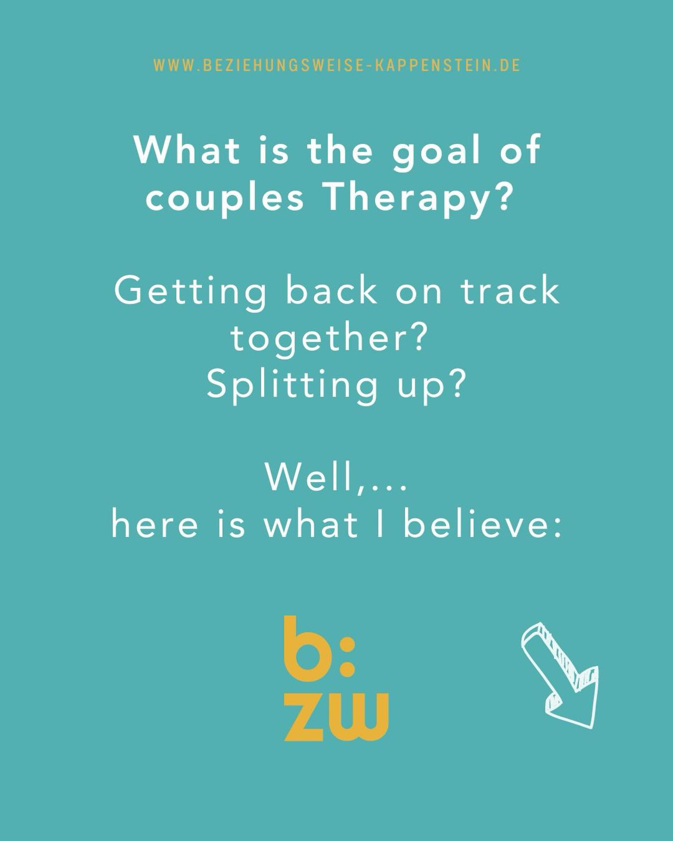 What is the goal of couples Therapy?
Getting back on track together? Splitting up?
Well,…
It’s that: getting out of the misery you’re living in.
Whether together as a couple or separate as two human beings who tried their best. But it’s always worth to give it a shot and get your partner to a couples therapist BEFORE you take the big step of ending it.
I don’t believe that in my couples sessions I’m obliged to do miracles and always provide happy endings,… but I will do my best to guide you, what you might or might not do, to live the kind of relationship that you wish to have and how this transition might be achieved.
So when you’re at the brink of ending you’re relationship and you’ve done the work, have seen a couples therapist(s) and tried hard, ask yourself this:
Am I getting enough to make my grieve of what I am not getting worth my while?
If yes,… then let go and work on yourself and try to elevate the way of being together with your partner.
If the answer is no, then you should get out of it, move on and keep in mind, that both of you did your best in the way you could. Without resentment and anger. But with gratitude and respect for one another.
🙏🏼
