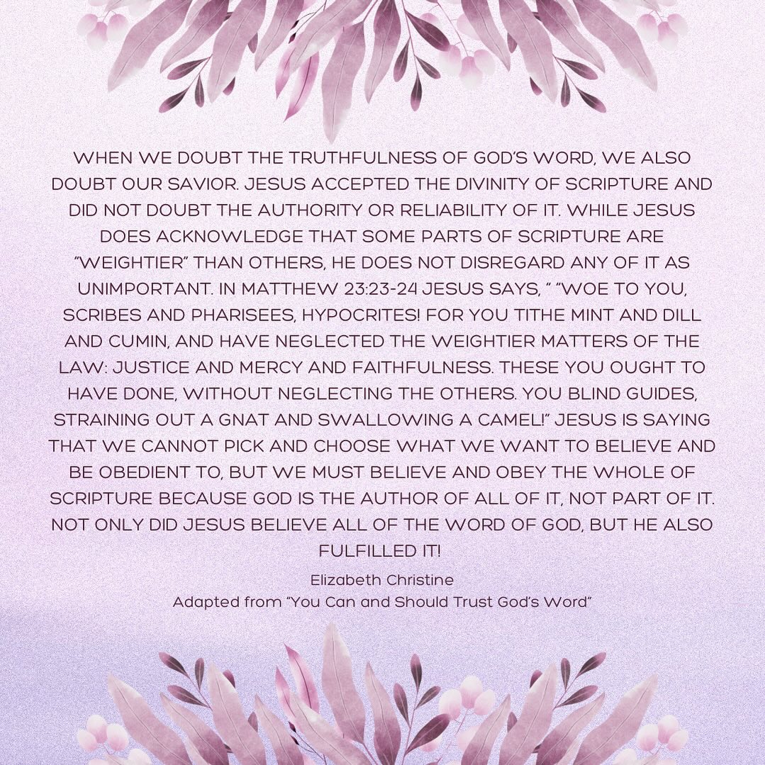 If we claim Jesus as our Lord and Savior then we must follow ALL of His ways including His trust in Scripture and its Author.
.
.
.
enduringbygrace.org
.
#enduringbygrace #hopeforthehurting #grace #hope #scripture #Jesus #faith