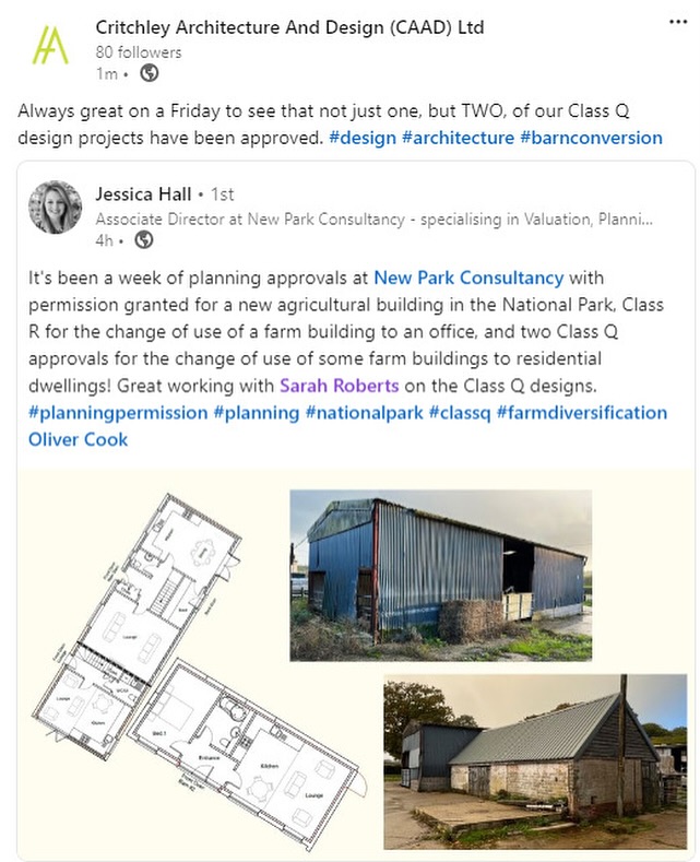 Happy Friday! Really pleased to have two Class Q barn conversion permissions through today! #design #architecture #planning #classq #caad #caadltd