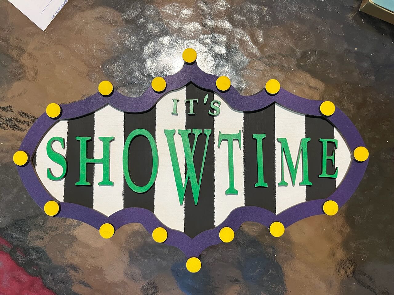 Latest sign PROTOTYPE. What do you think? #beetlejuice #itsshowtime #halloween #decor