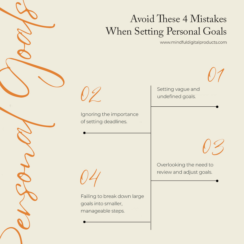 Setting goals is like painting your future. Avoid these common mistakes to create a masterpiece! 🎨
👊 Vague Goals: Be as specific as a GPS. Know your destination clearly to reach it effectively.
👊 No Deadlines: Goals without deadlines are like ships without a rudder. Set a time frame to keep your journey on course. ⏳
👊 Not Reviewing Goals: Goals evolve, just like you. Regularly check and adjust them to fit your growing aspirations. 🌿
👊 Too Big, Too Soon: Break down your Mount Everest into smaller hills. Achievable steps make the climb less daunting. 🏔️
#MindfulLiving #DigitalPlanners #PersonalGrowthJourney #OrganizeYourLife #MentalWellness #BudgetingTips #SelfCareEveryday #MindfulnessMatters #GoalSetting2024 #CreativeOrganization #DigitalWellness #LifePlanning #EmpowermentTools #HabitTracking #SelfImprovement #MentalClarity #ProductivityHacks #WellnessJourney #MindfulMoments #DailyAffirmations #InspiringChange #OrganizationalGoals #FinancialWellness #ThriveDaily #PersonalDevelopment #PlanWithPurpose #MindfulPlanning #GrowthMindset #PeacefulLiving #MindfulProductivity
