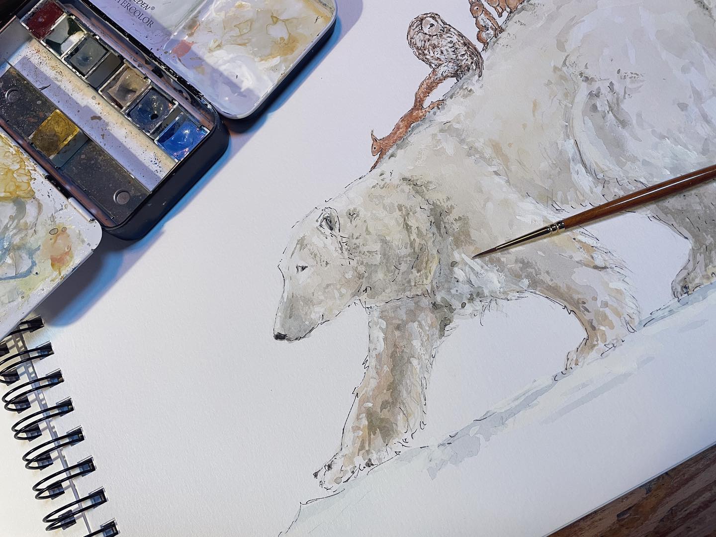 This was the finishing touches in progress, soon to be making a new life as a Christmas card. My new Christmas card designs will be in my Etsy shop in the next few weeks so keep an eye out or sign up to the mailing list on my website
.
.
#countryliving #countrylife #countryart #inspiredbynature #countrydecor #countryhomesandinteriors #countrygarden #art #illustration #wildlifeart #animalart #prints #cards #greetingscards #countryside #polarbear #houseinthecountry #dogs #illustrator #artist #petportraits #countryhome #painting #watercolours #christmascards #christmascards2023 #animalchristmascards