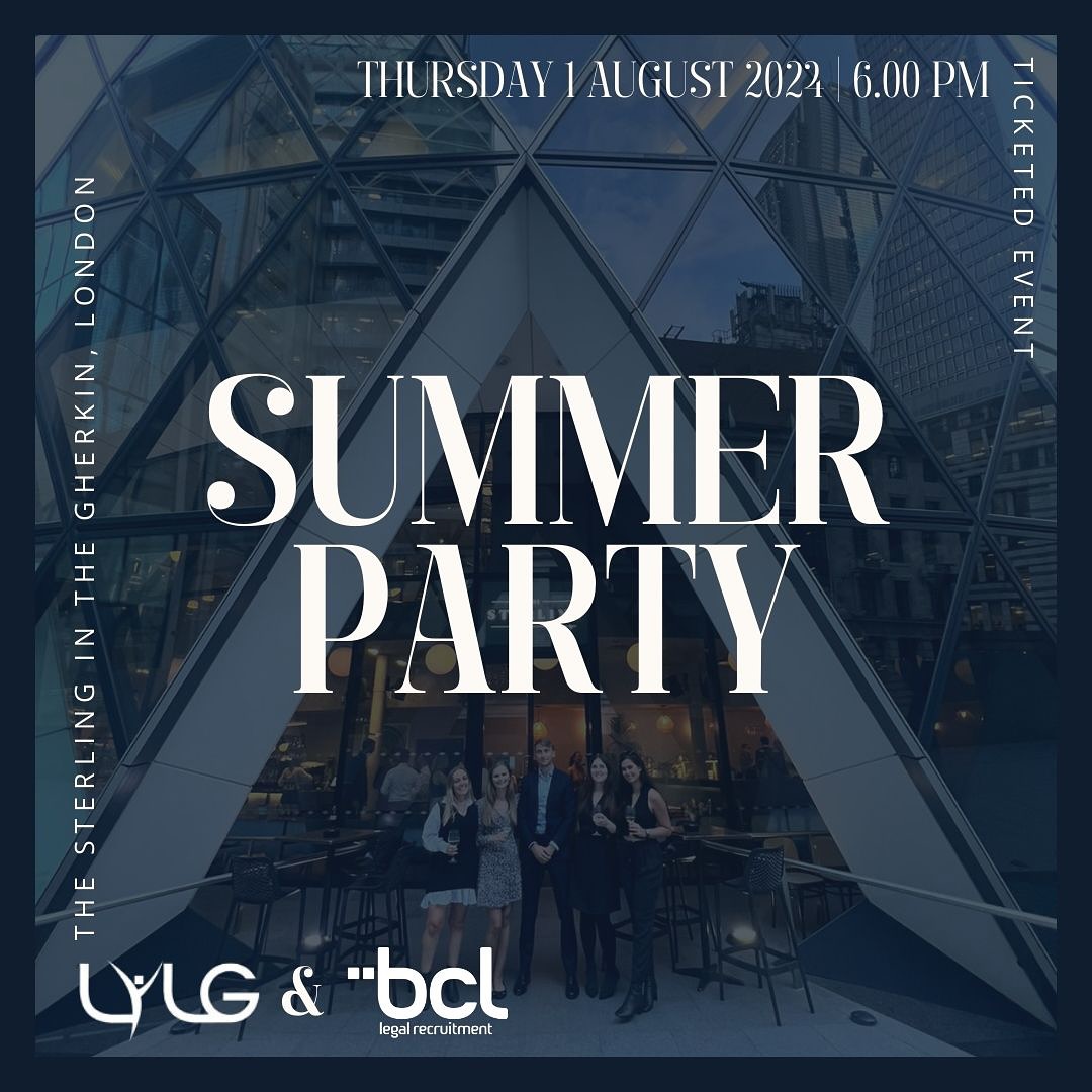 Did someone say Summer Party alert?!
Come and join us at our Summer Party which is being held at the most incredible venue located at The Gherkin ‘The Sterling’ 💥
With its breathtaking atmosphere and location, it will be the perfect summer evening to network with other LYLG Members and Non-LYLG Members and build upon your professional portfolio.
Date: 1 August 2024
Time: 6pm onwards
Venue: The Sterling @ The Gherkin, London
Included: Drinks (Alcoholic and Non-Alcoholic) along with finger food
LYLG Members: Free
Non- LYLG Members: £15
Make sure to get your ticket now before they all go! Link in bio and our stories 🙌🏻
Lastly, a massive thank you to our sponsors @bcllegallife for making this event possible!
#londonyounglawyers #bcllegal #law #legal #networking