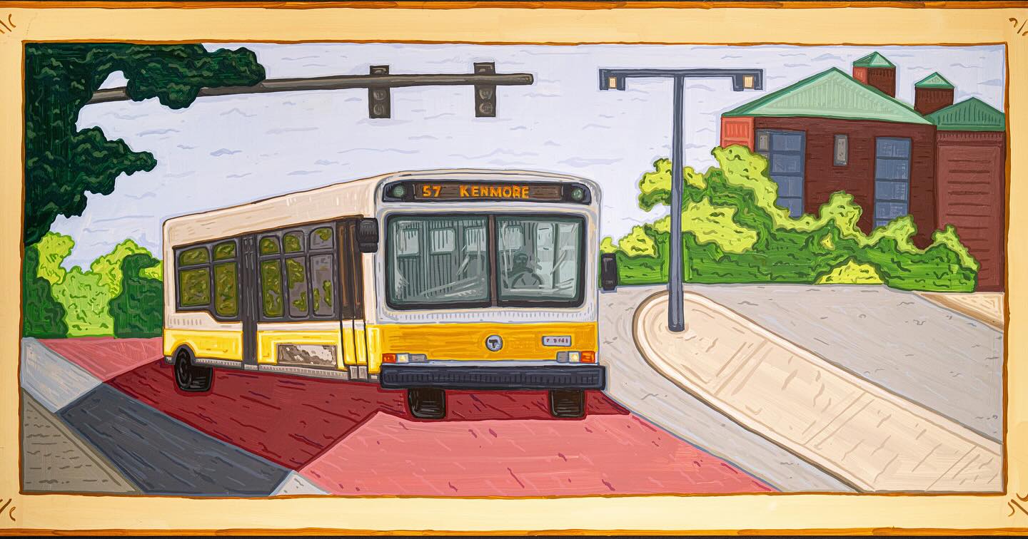 Bus, 1’x2’, from the Woven City installation at 55 Brighton Ave in Allston, MA! Bus lanes, huzzah! Check out our dear 57 bus that goes through Allston and Brighton. It runs on relatively newer dedicated bus lanes! These bus lanes help to speed up travel for everybody - making bus commutes faster, bicyclists safer, and pulling cars off the road (which means less traffic). I swear this isn’t a sponsored post, but for bit more history and advocacy around public transportation in MA, check out @transitmatters ! :)
This is one of four complimentary paintings from the Woven City installation. I’ll be posting the rest this week, so stay tuned for the other ones!
.
.
.
Obviously, thank you’s all around to @thehamiltoncompany for commissioning the work and being a great project partner, @a.little.bird for your help with concept development and installation, @whatfurreal @mmgilleran @annabellaramaci @vasoirre for help with installation, and, of course @estemar720 for your stunning photographs of the art!
.
.
.
#WovenCity #publicart #communityart #bostonart #fineart #installationart #artinstallation #sitespecificart #bosart #metalart #painting #goldenacrylics #acrylicpaint #busart #acrylicpainting #dipinto #pittura #pitturacontemporanea #transitart #urbanism #allston #allstonart #allstonbrighton #trainart #transitmatters #mbta #greenline #subwayart #mbta #mbtaart #thembta