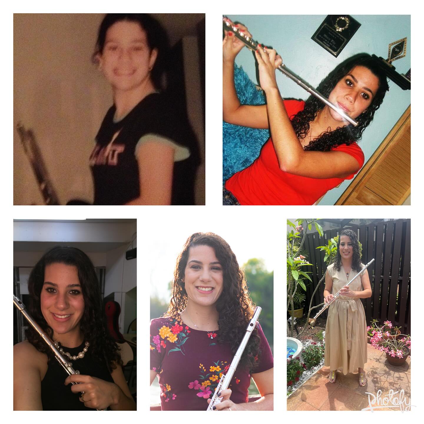 Today is a very special day for me, I was inspired by @tyreewilsonflute who recently celebrated 10 years of his flute journey to make this post but today is the 20th Anniversary of the start of my flute journey. This collage that I made is a compilation of photos from my big milestones:
Photo 1 (the one with the Tinkerbell T Shirt) was from my 12th Birthday when I got my first flute (Year 1)
Photo 2 (the photo on the right with the orange t shirt and yes it’s one of my MySpace photos) was from the summer before my junior year of high school and my sister took the picture with her digital camera. (Year 5)
Photo 3 (The Concert Black) I couldn’t find any good photos from Year 10 but this was from Year 11 when I was in my second to last semester as an undergrad student in the college division of New World School of the Arts.
Photo 4 (The Burgundy Berry colored dress) was from my very first photoshoot at the Cumberland Riverwalk/ McGregor Park that happened during the second to last semester of my masters at Austin Peay State University (Year 15)
Photo 5 (The Beige dress) was taken in my backyard back in April by the same sister who took the Year 5 picture.
I want to thank the people who have supported me throughout this journey; I couldn’t have done it without you guys🥹💖❤️
#fluteaversary #flute #flauta #musicaljourney #flutejourney #flutist #flautista #flutistsofinstagram #instamusicians #musiciansofinstagram #flutelove #flashback #southfloridamusicians #miamimusicians #southfloridaflutists #miamiflutists #altusflutes #playhomieplay #keepgoingstrong