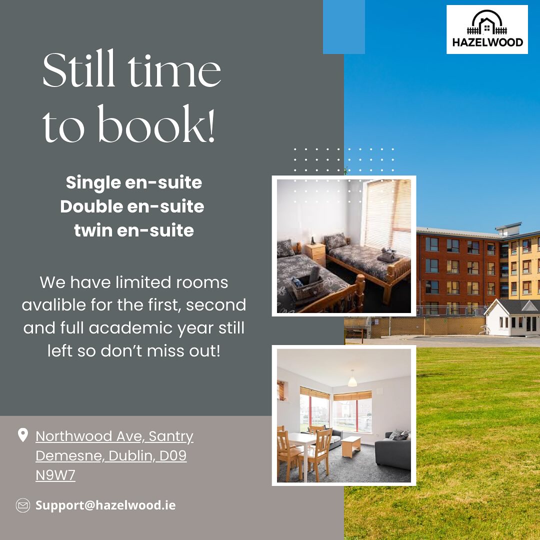 It’s nearly time to move our students back in!!!
If you still haven’t booked your accommodation don’t worry we have a small number of rooms left so be quick to avoid disappointment :)
For more information call or email us at support@hazelwood.ie
#hazelwoodaccommodation #hazelwoodstudentvillage #dcu #collegelife #backtocollege