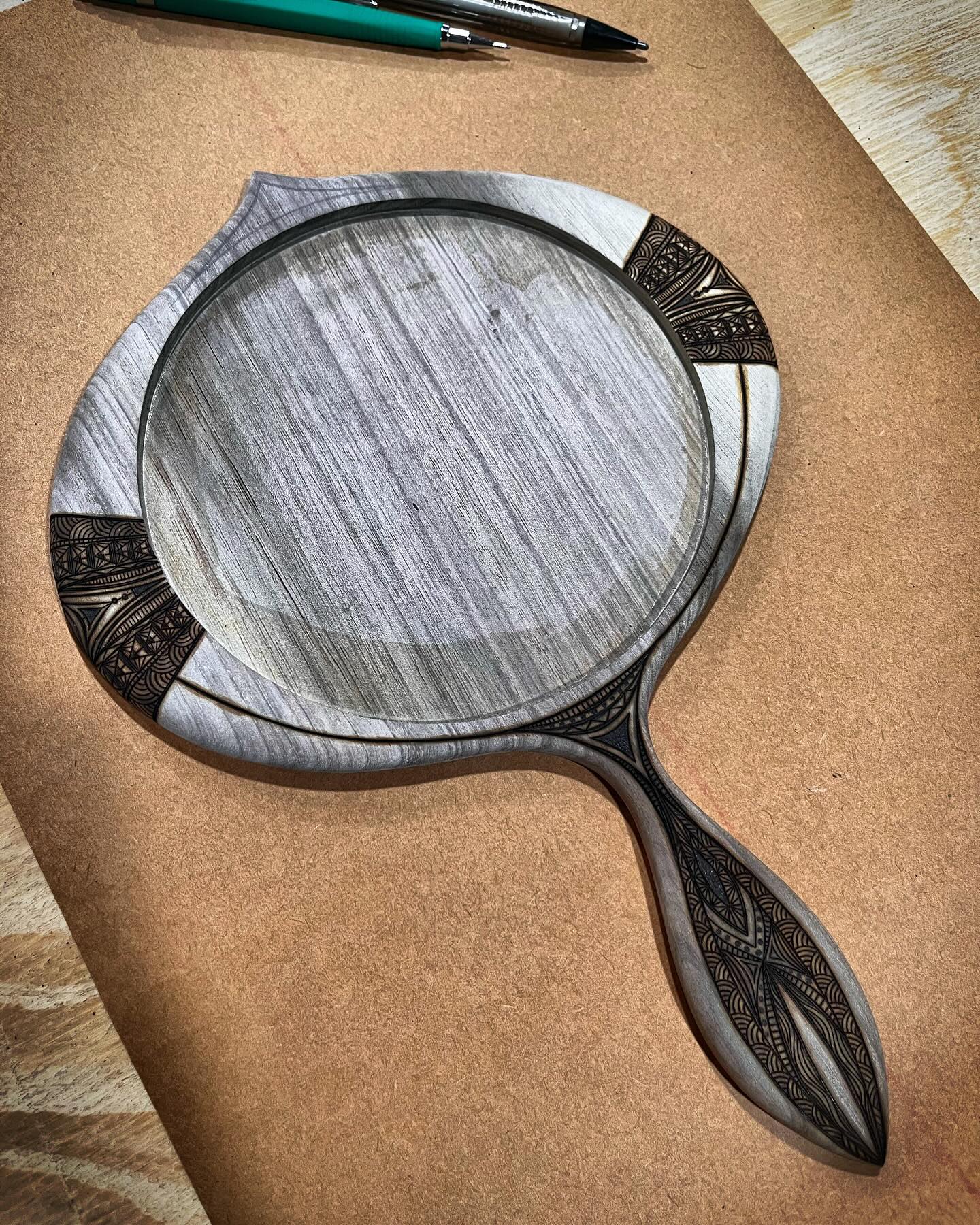 New hand mirror progress ✨
.
.
.
.
.
.
.
.
.
.
#kcapurasdesign #pyrography #pyrographyart #pyrographyartist #woodart #woodartist #woodburning #woodburningartist #woodburningart #woodporn #burnedbyhand #freehand #abstract #abstractart #woodcraft #originaldesign #oneofakind #femalewoodworker #naturalstyle #boho #bohohome #statementpiece #handmademirror #mirror #handmirror #girlthings #goddess #artofinstagram #artporn #localartist