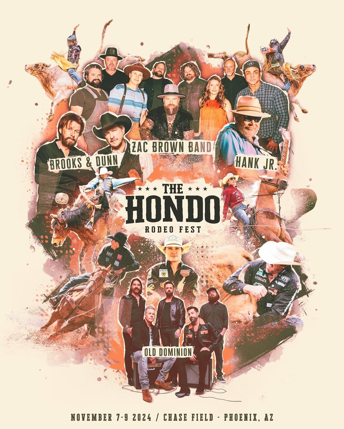 It’s official! The Hondo Rodeo and Music Fest is coming to Phoenix, Arizona, November 7-9. Three days of world class rodeo action and live music at Chase Field.
Headlined by Zac Brown Band, Brooks & Dunn, and Hank Williams Jr. - be the first to grab your tickets and sign up for pre-sales below. Tickets go on sale March 8th!
https://thehondorodeofest.com/