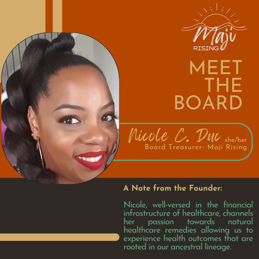 Meet the Maji Rising Board of Directors!
Nicole C. Duc - Maji Rising Board Treasurer
A note from Founder Anna Franklin:
Nicole, well-versed in the financial infrastructures of healthcare, channels her passion towards natural healthcare remedies, allowing us to experience health outcomes that are rooted in our ancestral lineage.
#community #wellness #justice #trustingrelationships #education #healing #spokanewashington #majirising #spokane #Washington #healthcare