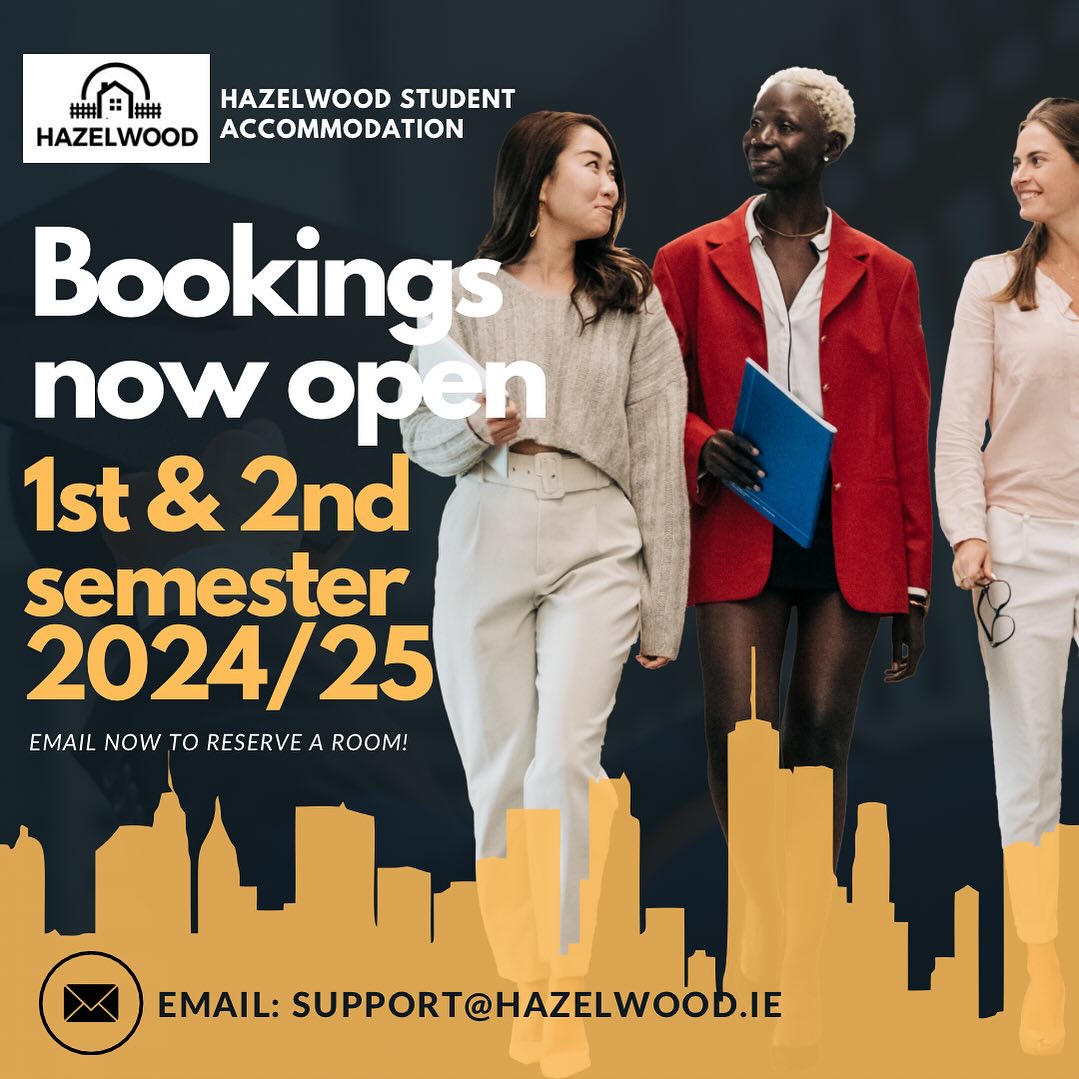 2024/25 academic year 1st and 2nd semester bookings now open!!
Book in advanced to avoid disappointment and secure a room for your academic year :)
Email us for more information at support@hazelwood.ie. #hazelwoodaccommodation #studentaccommodation #santry #studentlife #collegelife