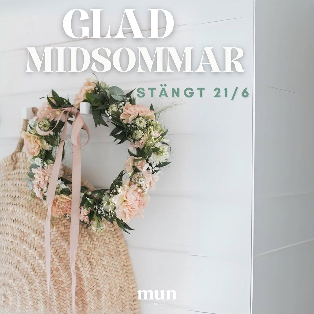 Bästa patienter, vi kommer att hålla stängt imorgon 21/6 på midsommarafton 🇸🇪🤍 Vi har öppet igen som vanligt kommande vecka🌷🤍🪥 Glad midsommar önskar vi er alla! 🌸🌼 #muntandvard #midsommar
